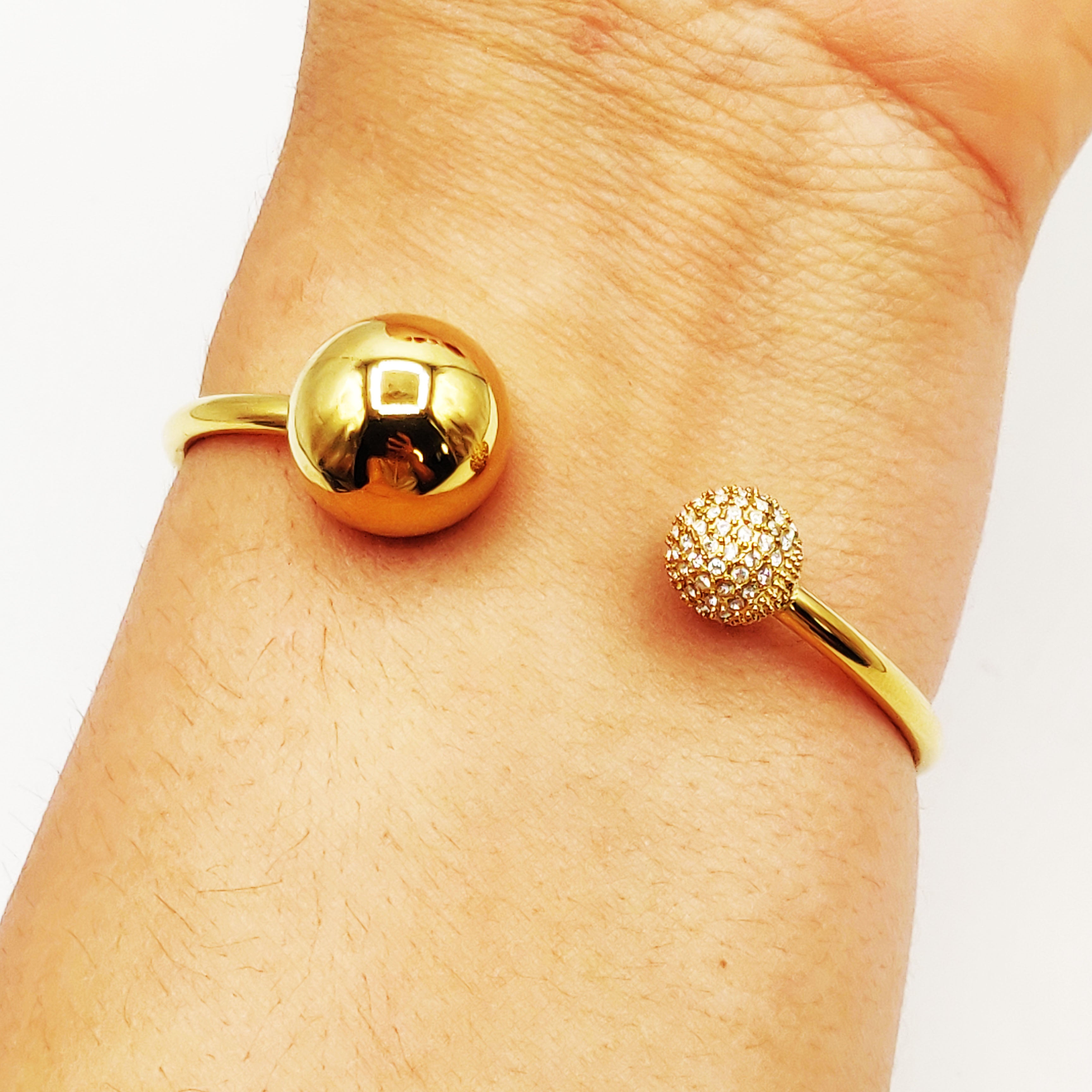 Bracelet Rigide Double Boules Dorée et Cristaux Luxe