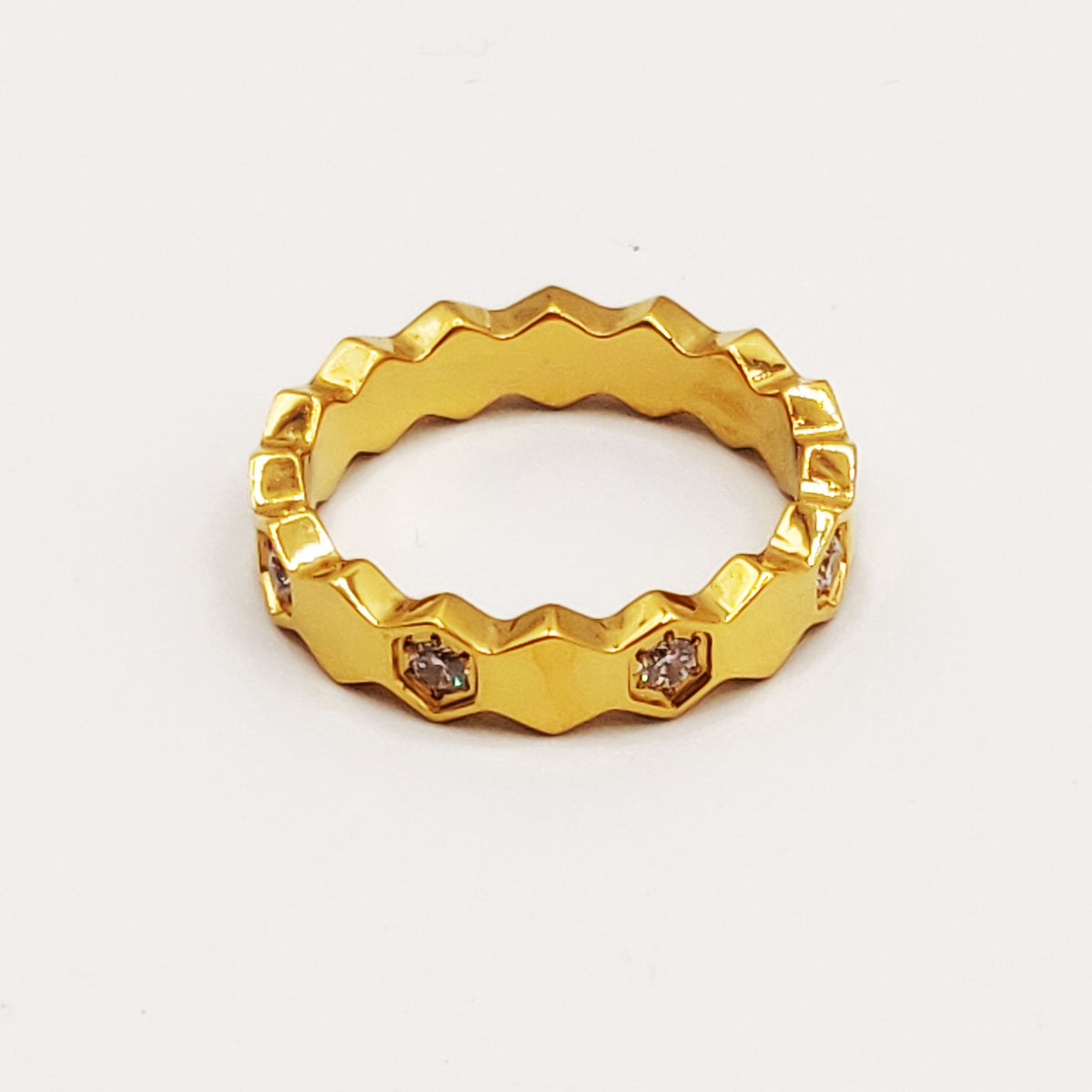 Bague Hexagones Dorés et Cristaux Luxe