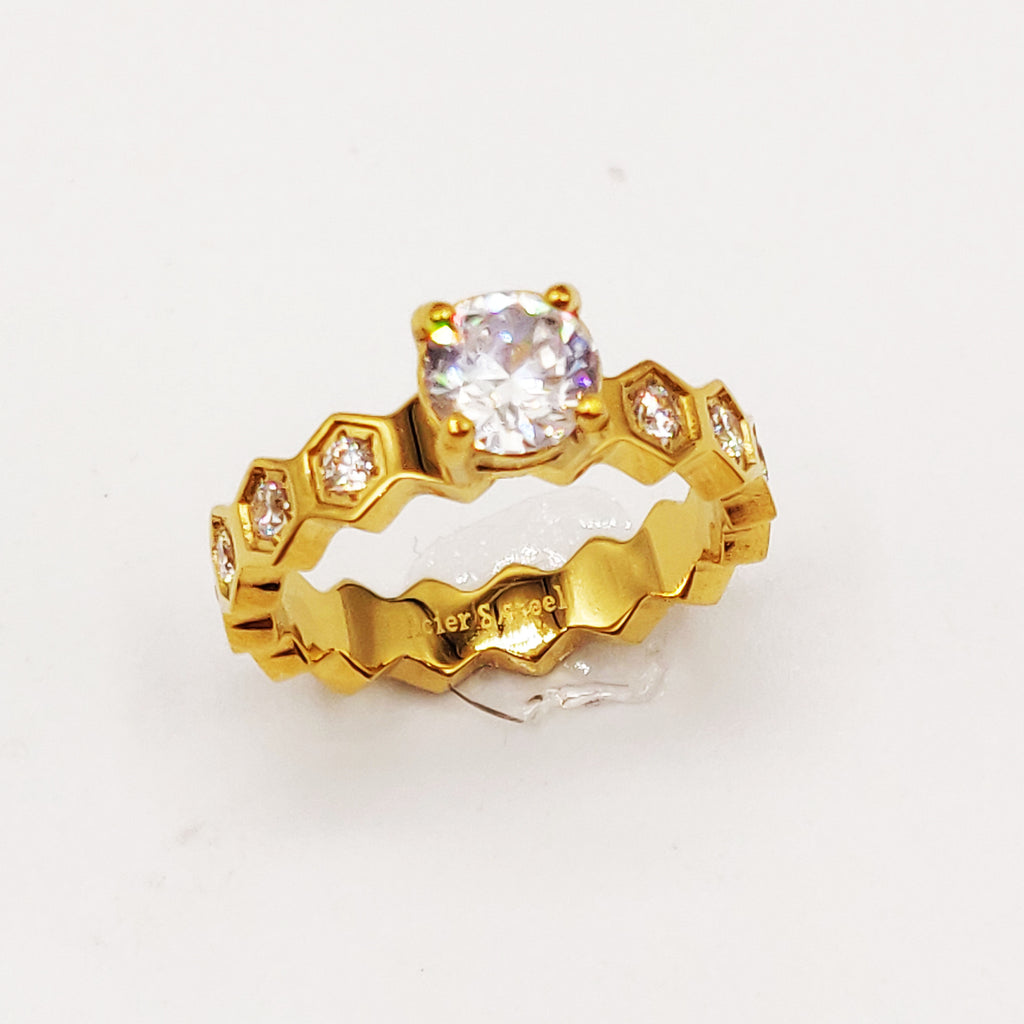 Bague Hexagones Cristaux et Gros Cristal Luxe