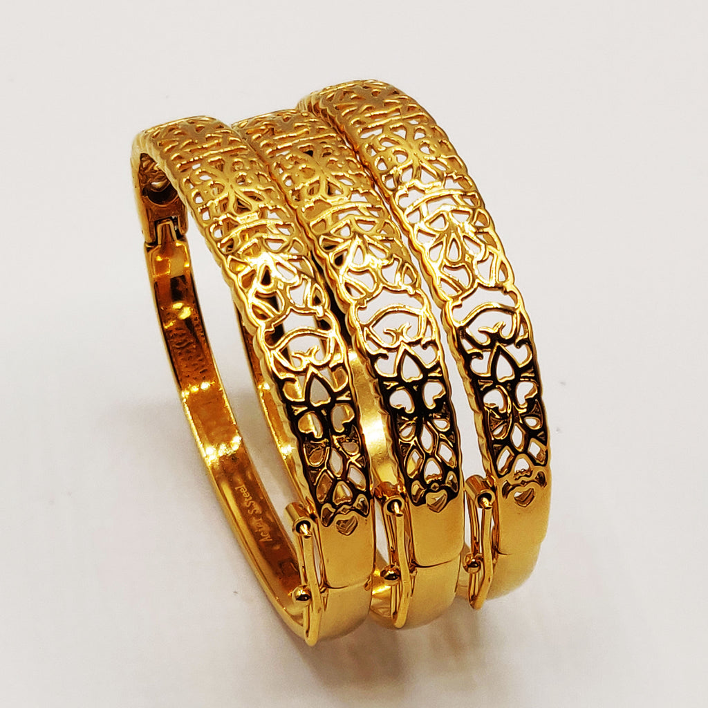 Trio de Bracelets Rigides Motifs Orientaux Coeurs Luxe