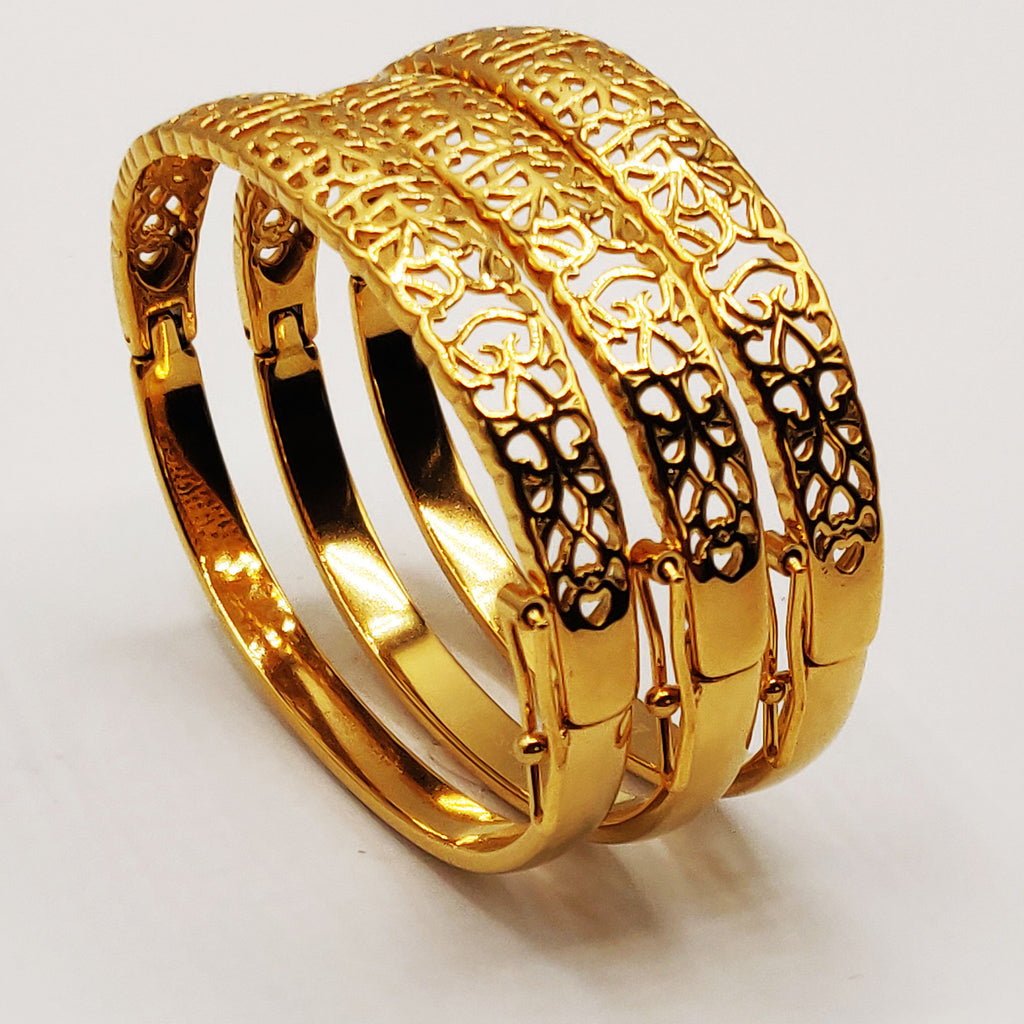 Trio de Bracelets Rigides Motifs Orientaux Coeurs Luxe