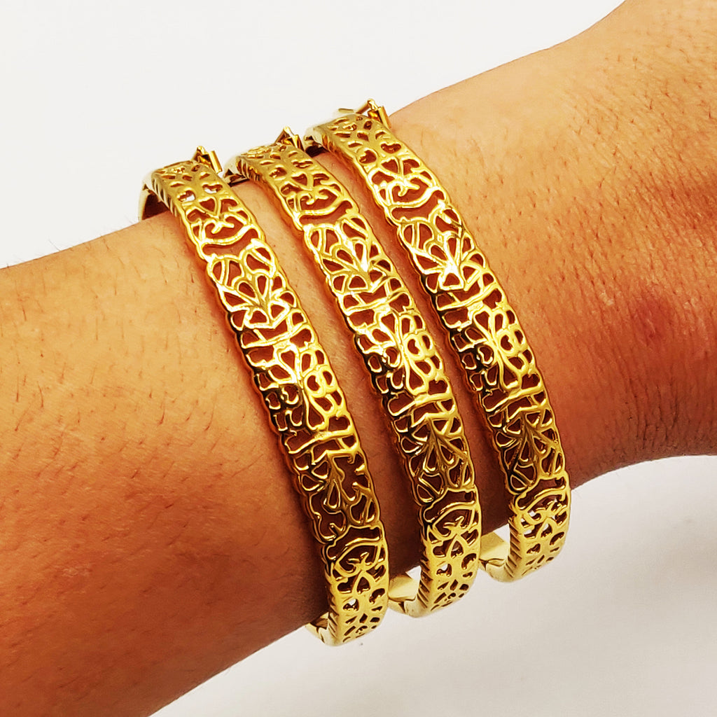 Trio de Bracelets Rigides Motifs Orientaux Coeurs Luxe