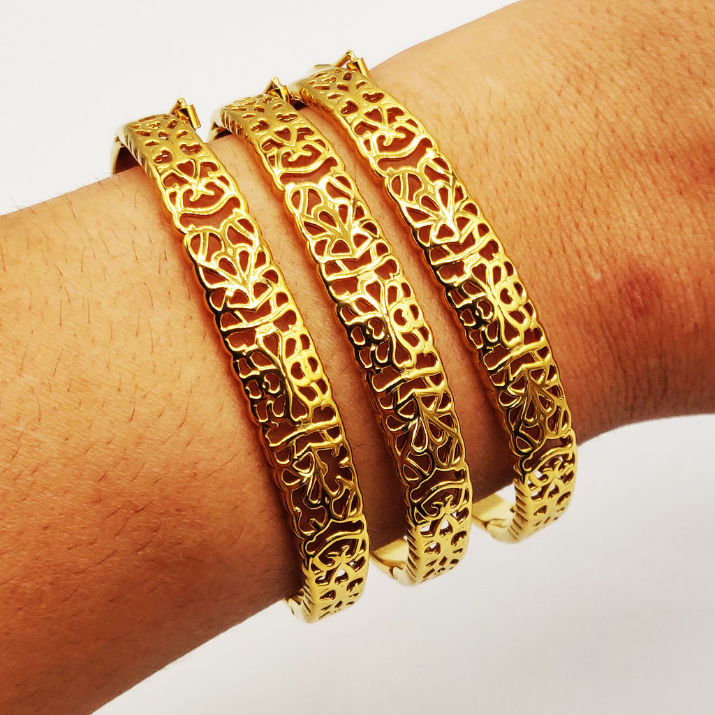 Trio de Bracelets Rigides Motifs Orientaux Coeurs Luxe