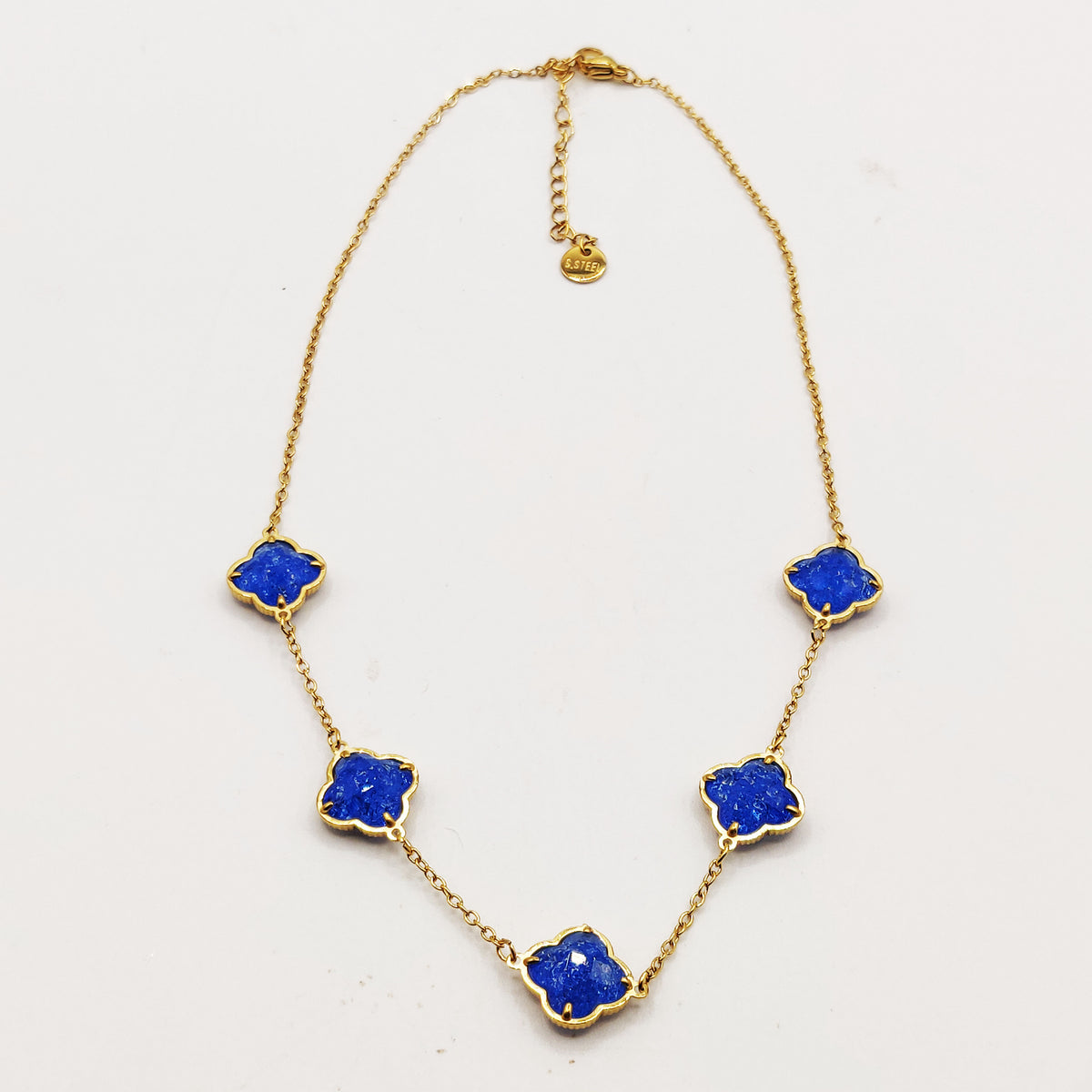 Collier Multi Trèfles Pierres Bleues Luxe