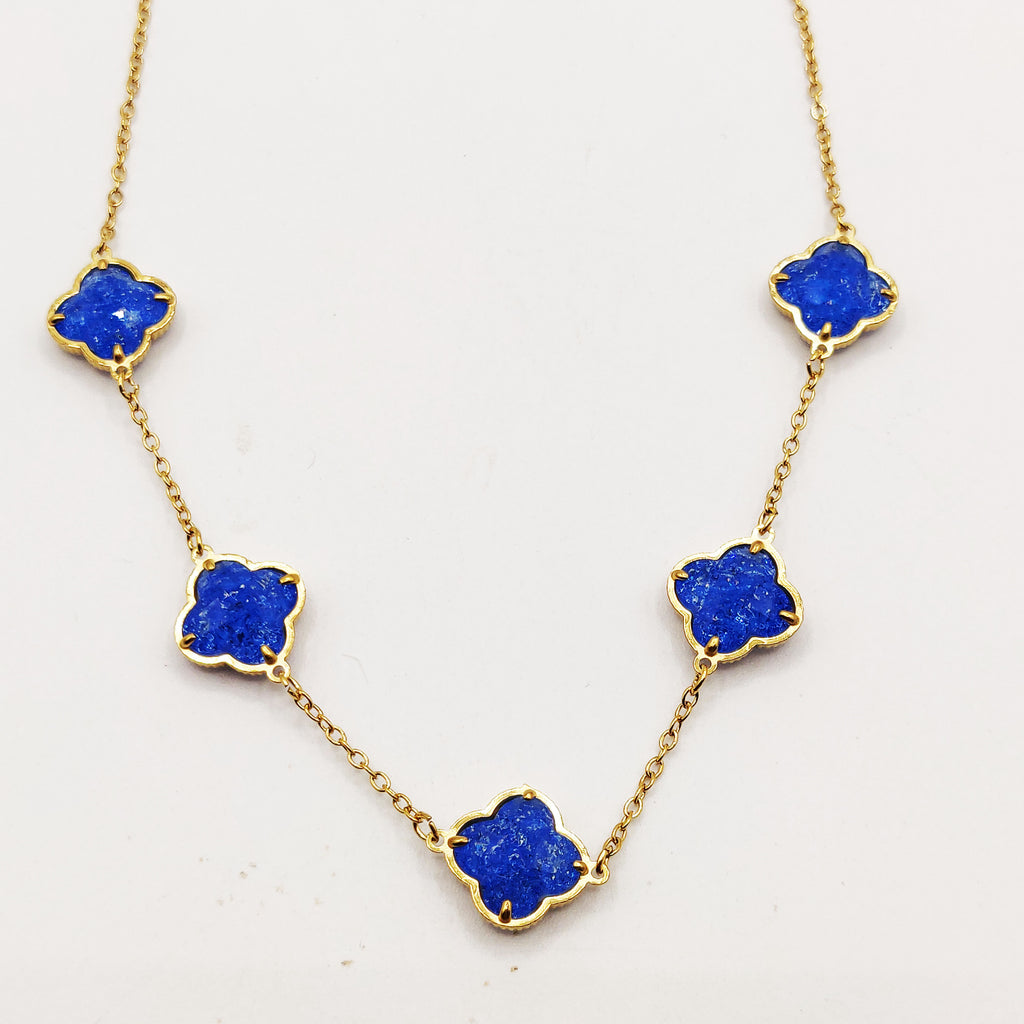 Collier Multi Trèfles Pierres Bleues Luxe