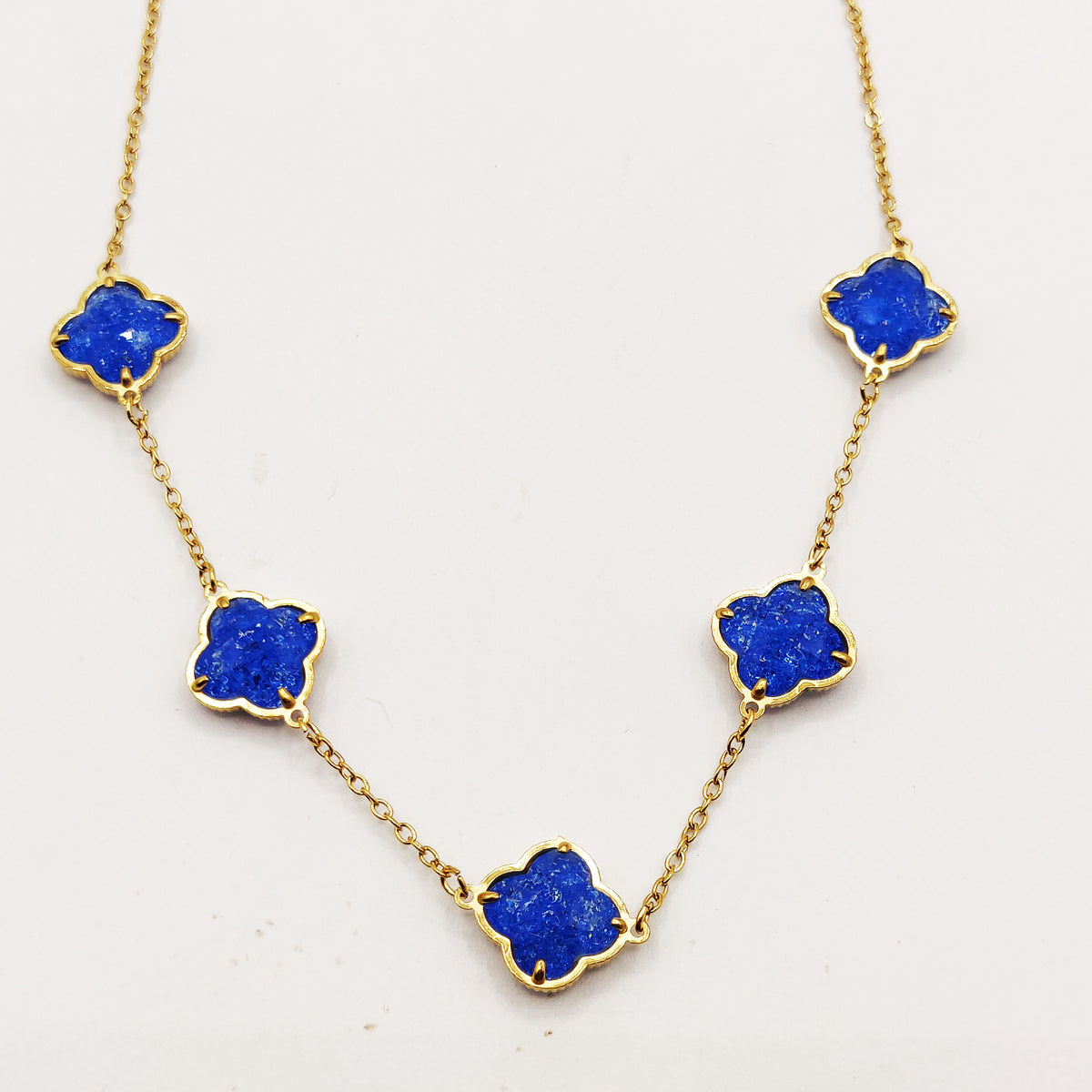 Collier Multi Trèfles Pierres Bleues Luxe