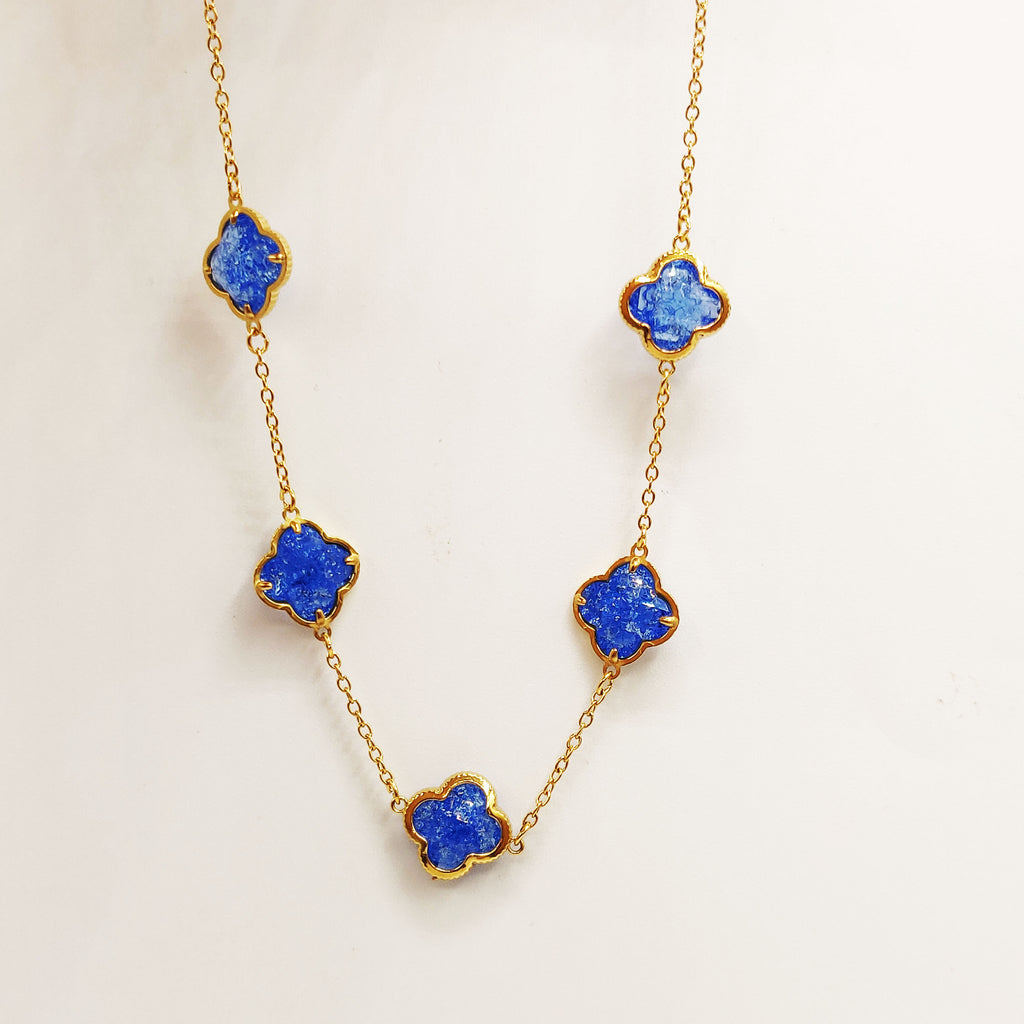 Collier Multi Trèfles Pierres Bleues Luxe