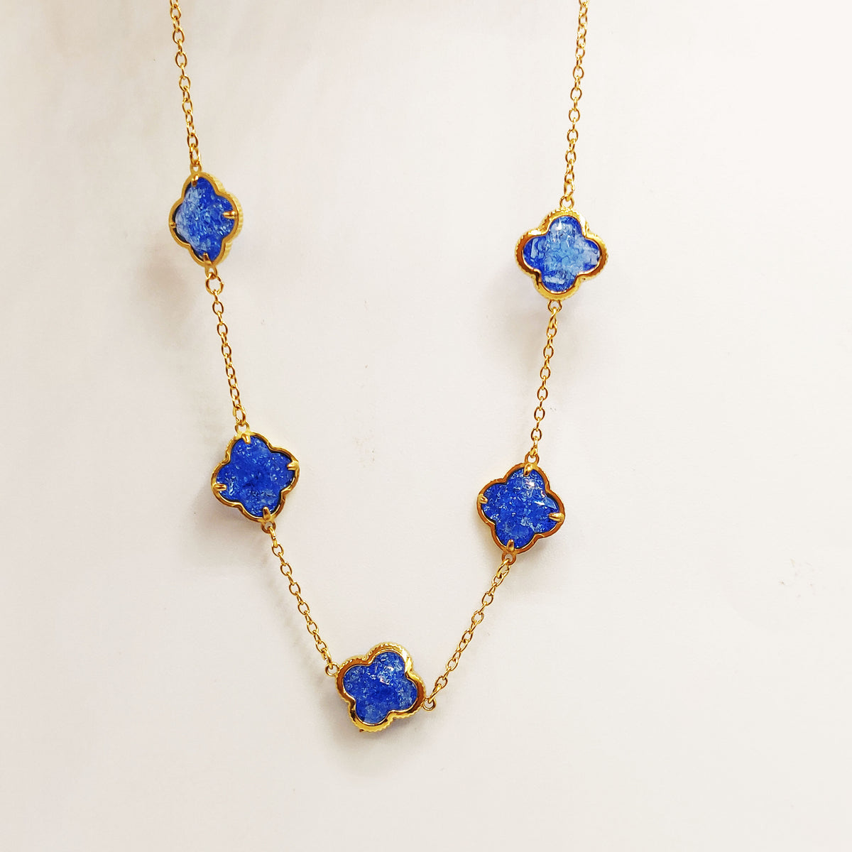 Collier Multi Trèfles Pierres Bleues Luxe