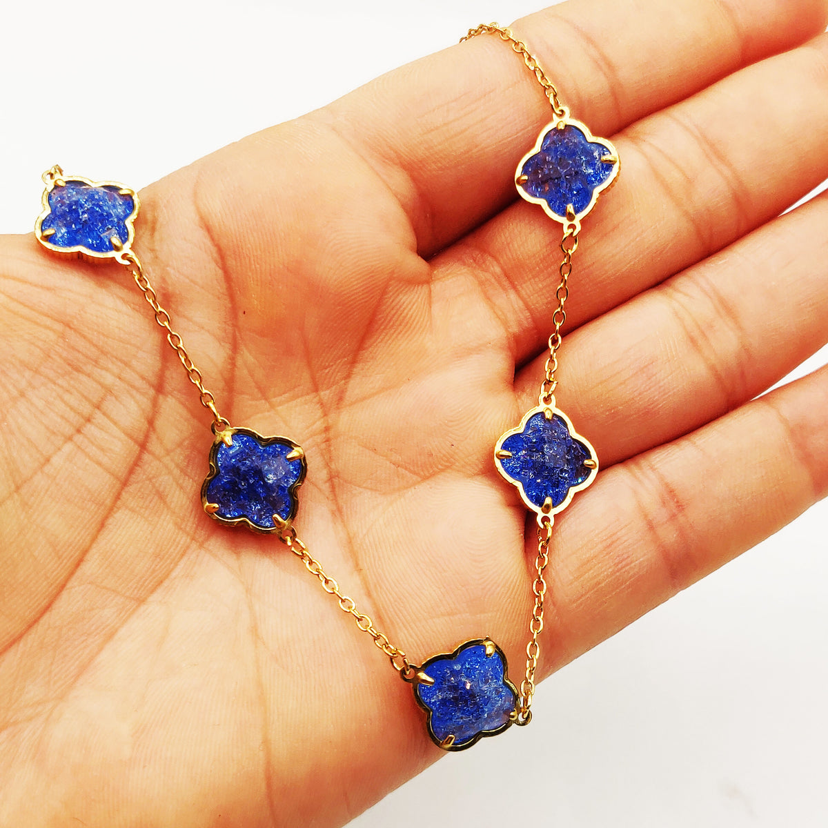 Collier Multi Trèfles Pierres Bleues Luxe