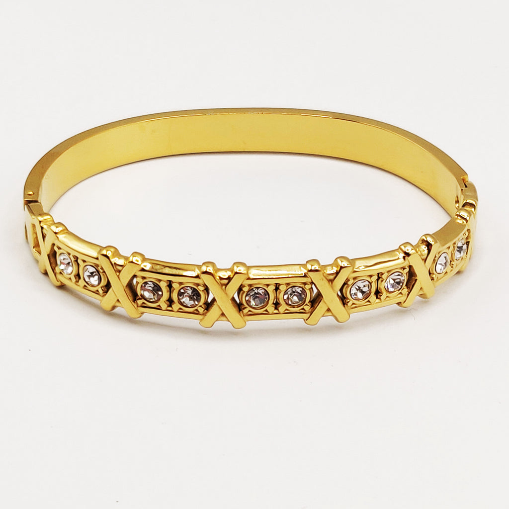 Bracelet Rigide Multi X et Cristaux Ronds Luxe
