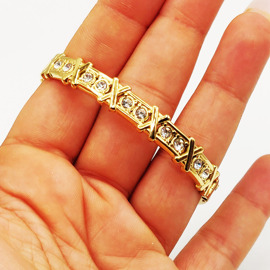 Bracelet Rigide Multi X et Cristaux Ronds Luxe