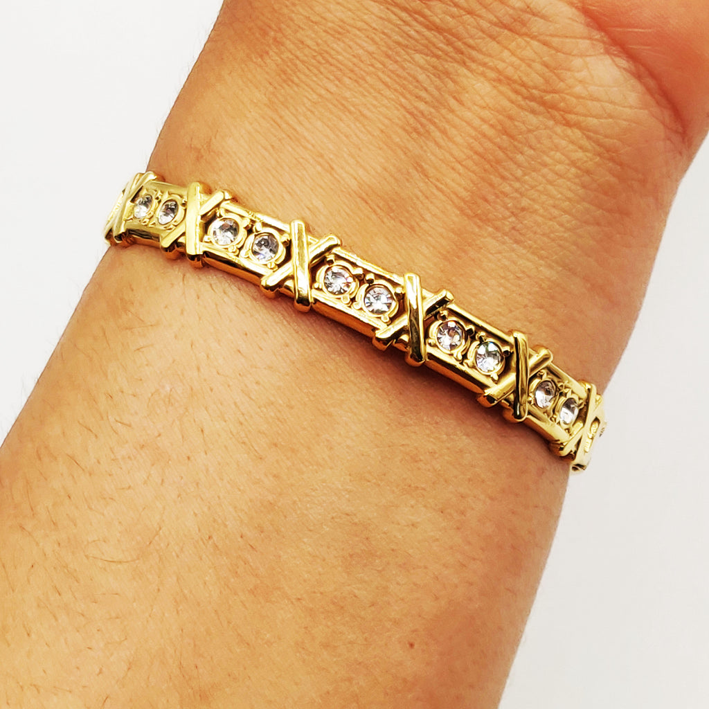Bracelet Rigide Multi X et Cristaux Ronds Luxe