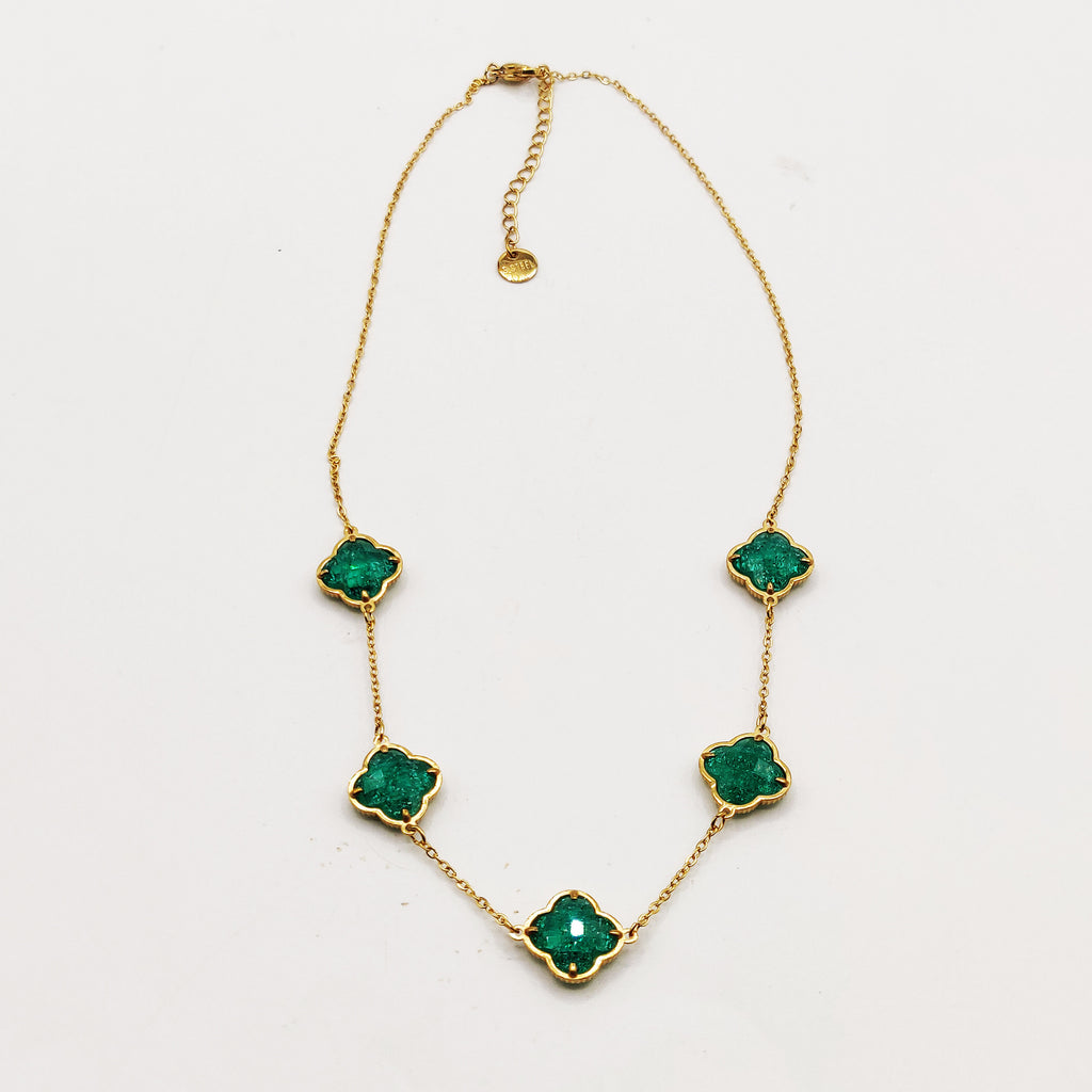 Collier Multi Trèfles Pierres Vertes Luxe