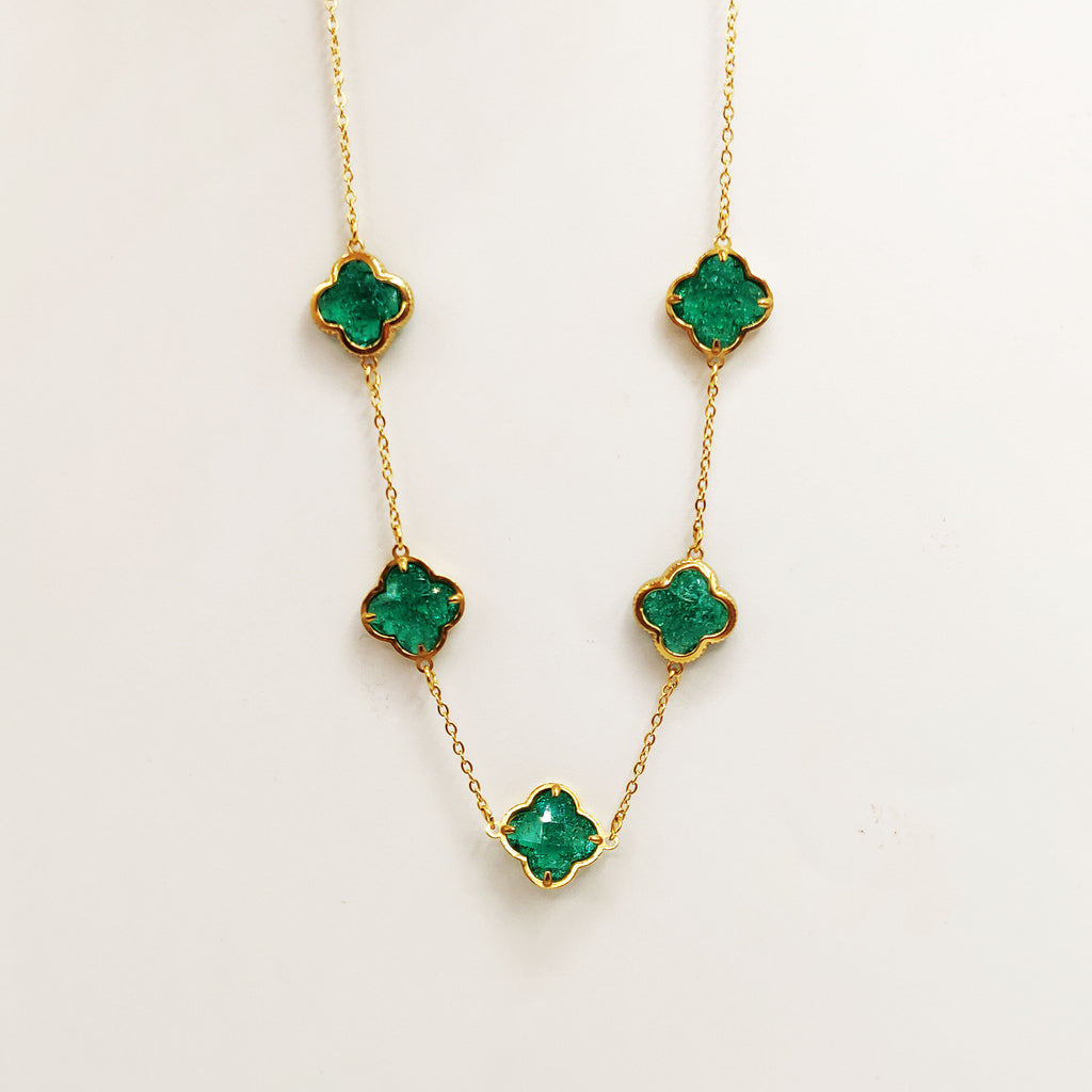 Collier Multi Trèfles Pierres Vertes Luxe