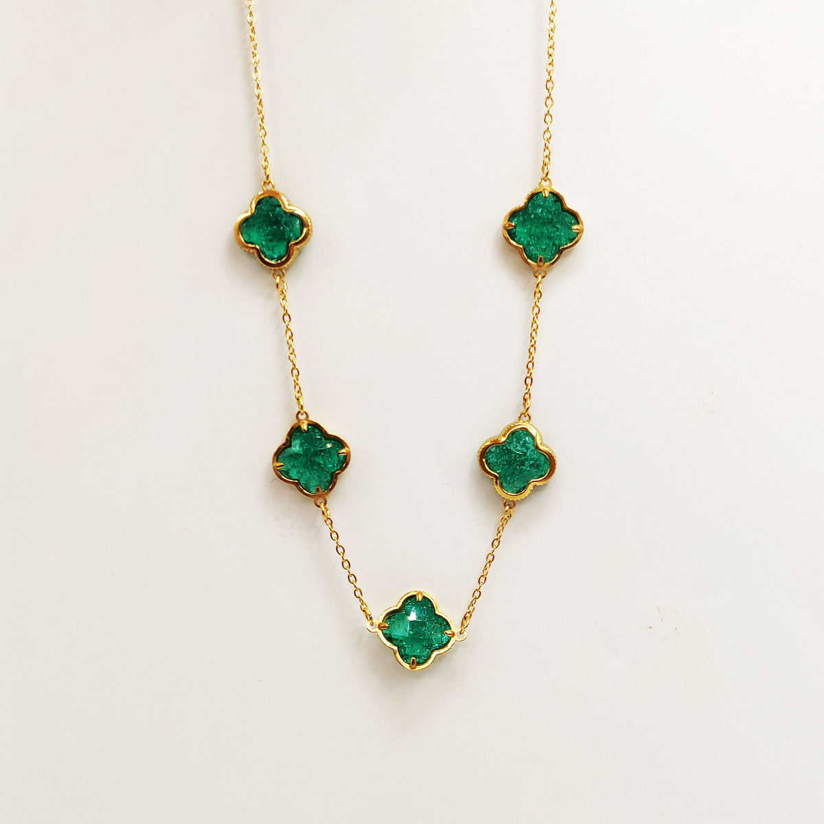 Collier Multi Trèfles Pierres Vertes Luxe