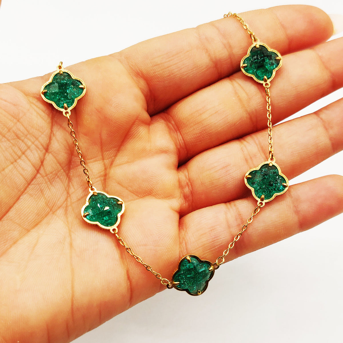 Collier Multi Trèfles Pierres Vertes Luxe