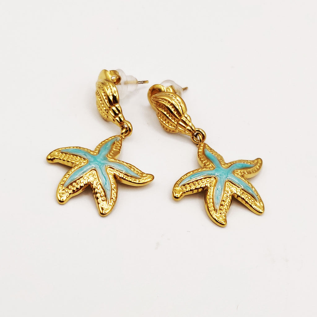 Boucles d'oreilles Étoile et Coquillage Bleus Luxe