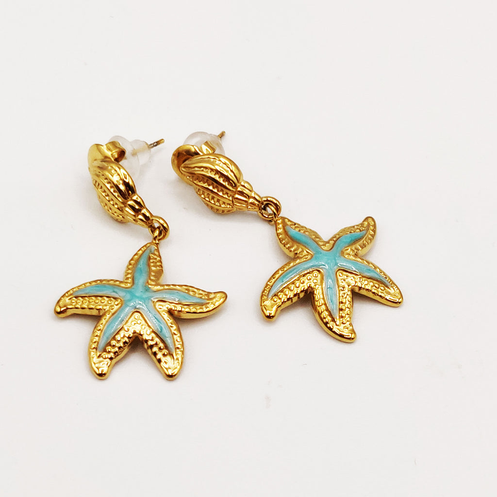 Boucles d'oreilles Étoile et Coquillage Bleus Luxe