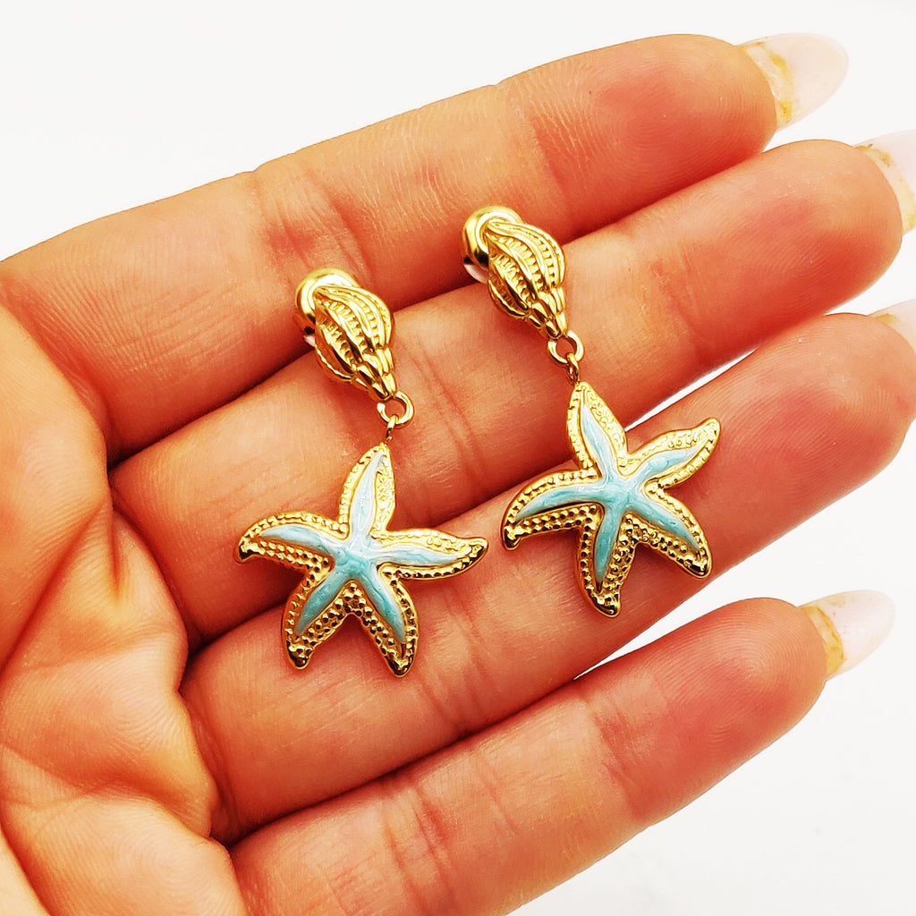 Boucles d'oreilles Étoile et Coquillage Bleus Luxe