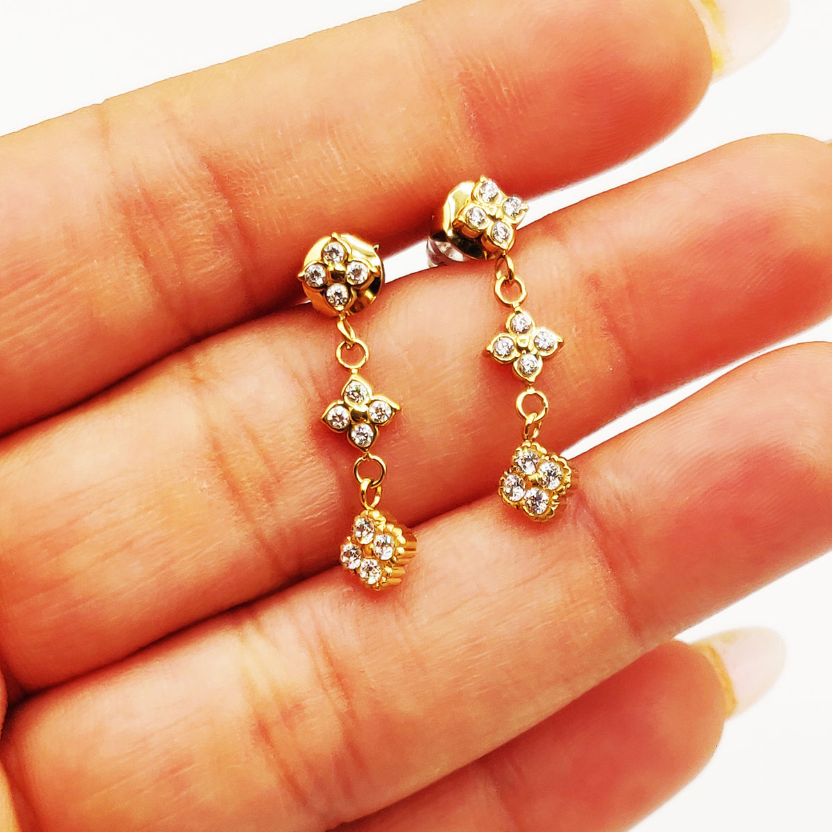 Boucles d'oreilles Multi Trèfles 4 Cristaux Multi Tailles Luxe