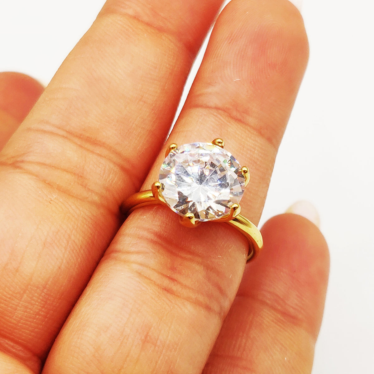 Bague Fiançailles Gros Cristal Rond