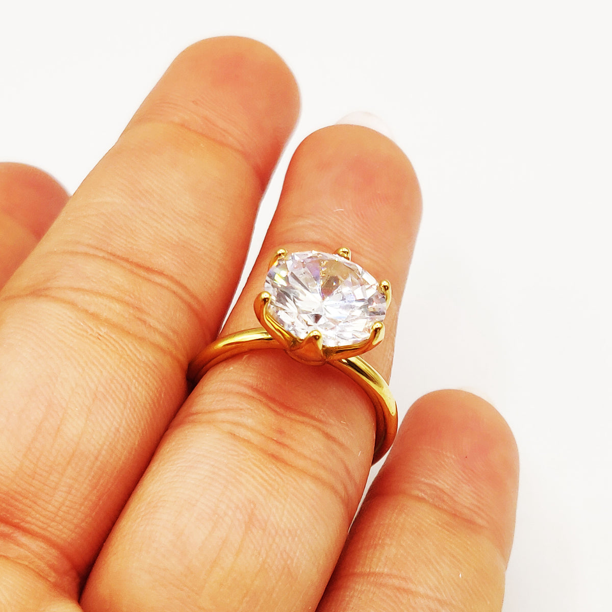 Bague Fiançailles Gros Cristal Rond