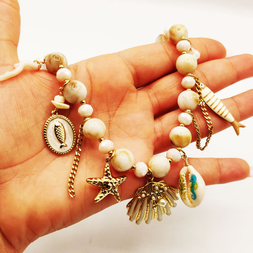 Collier Grosses Perles d'imitation Pendentifs De La Mer Luxe