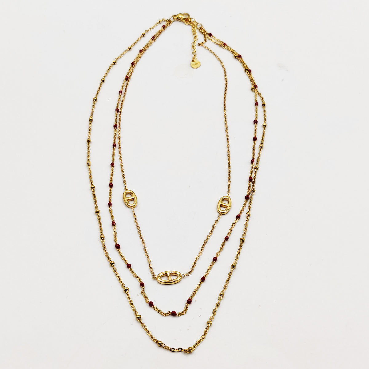 Collier Triple Multi H Luxe et Perles d'imitation Bordeaux Luxe