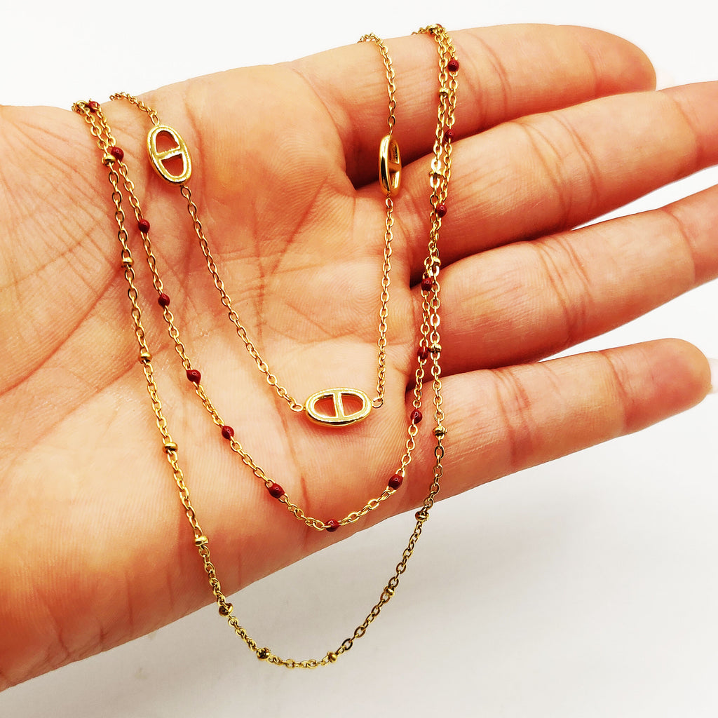 Collier Triple Multi H Luxe et Perles d'imitation Bordeaux Luxe