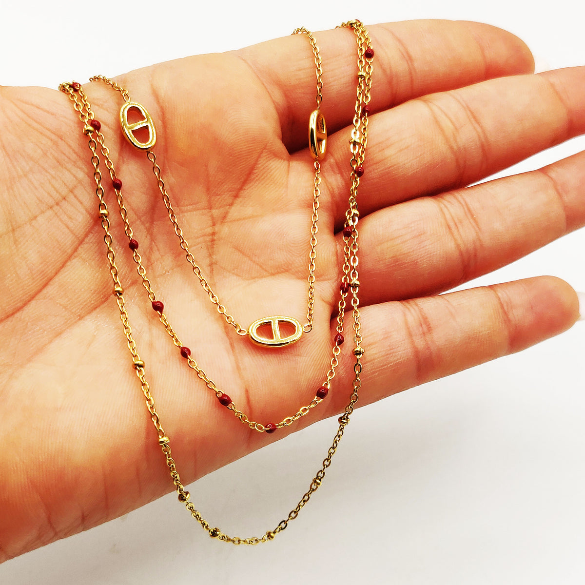 Collier Triple Multi H Luxe et Perles d'imitation Bordeaux Luxe