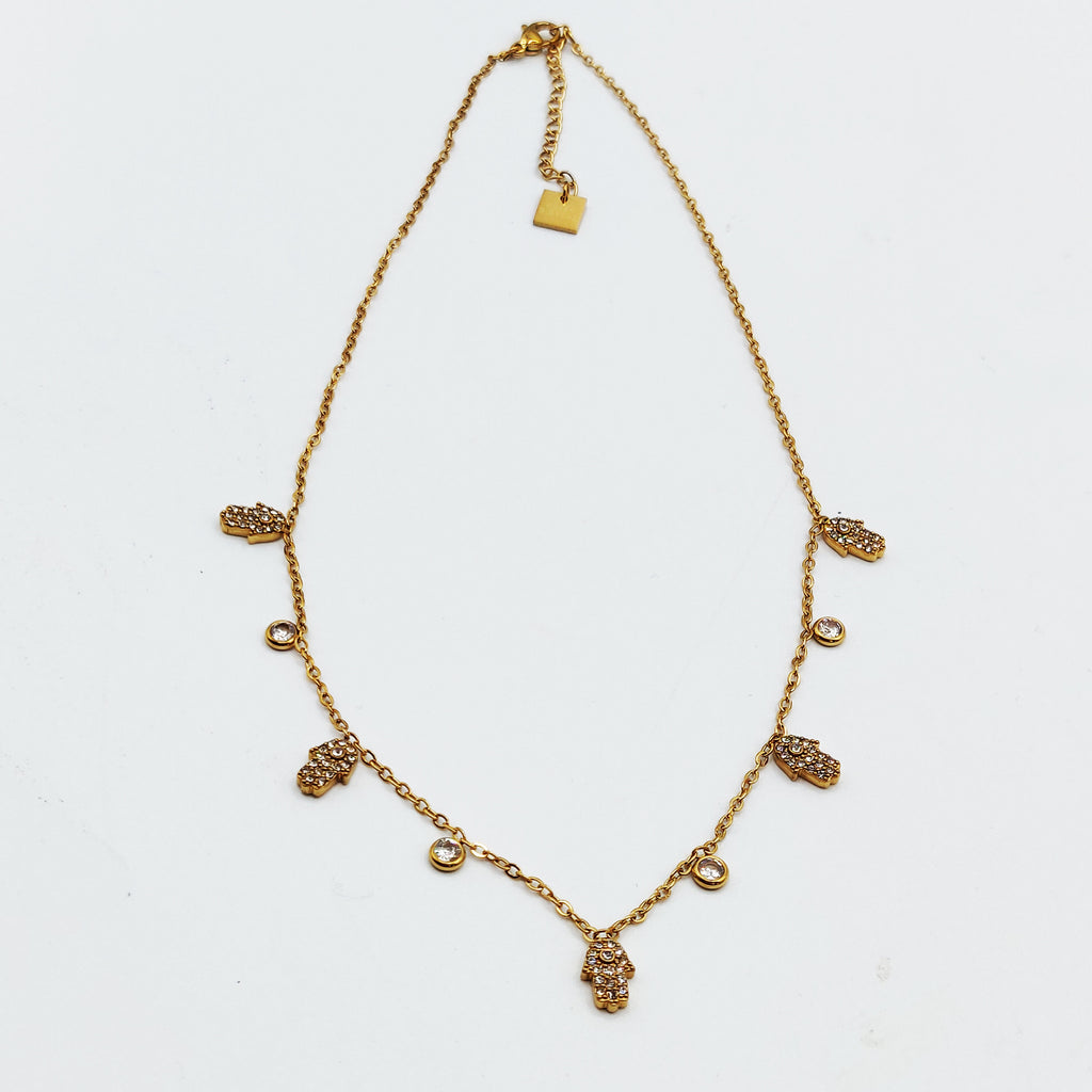 Collier Multi Mains de Fatma Cristaux et Cristaux Ronds Luxe