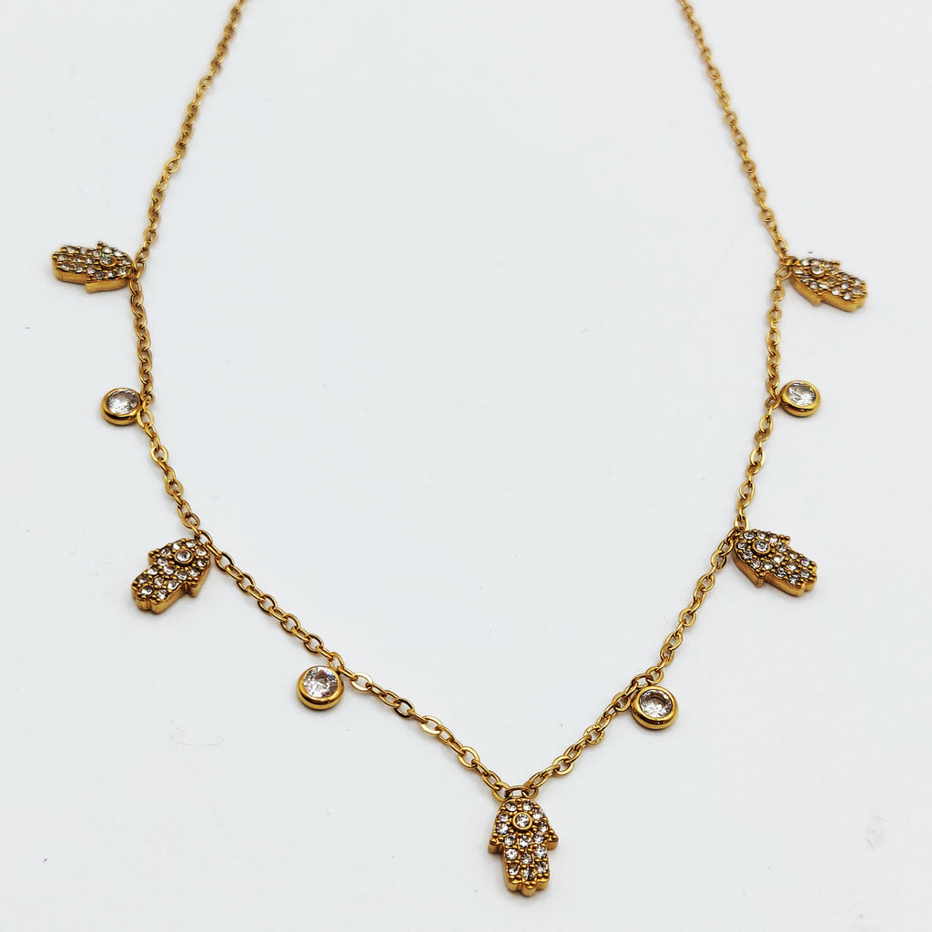 Collier Multi Mains de Fatma Cristaux et Cristaux Ronds Luxe