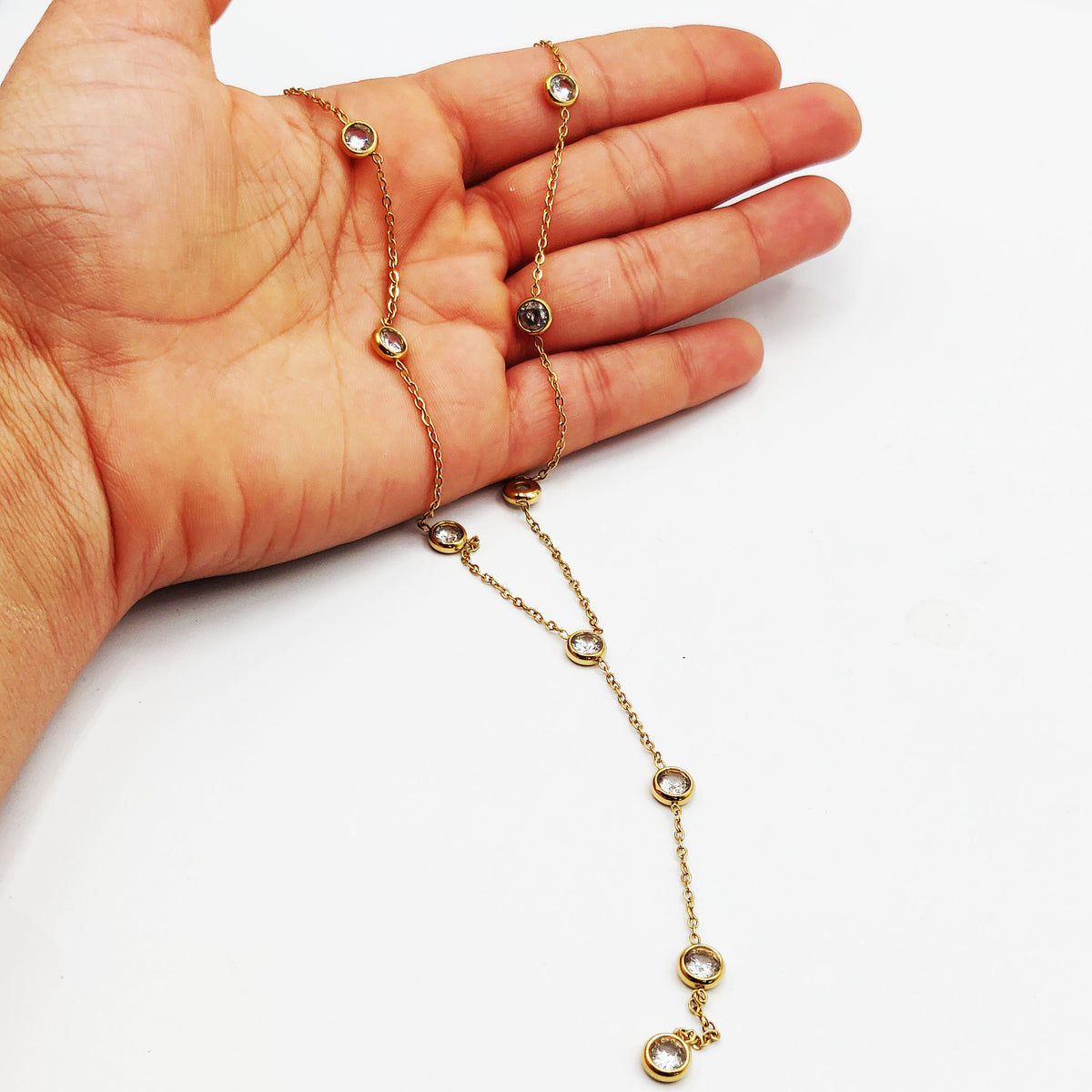 Collier Multi Cristaux Ronds Descendant Luxe