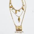 Collier Triple Poissons et Coquillages Perles d'imitation Blanches Luxe