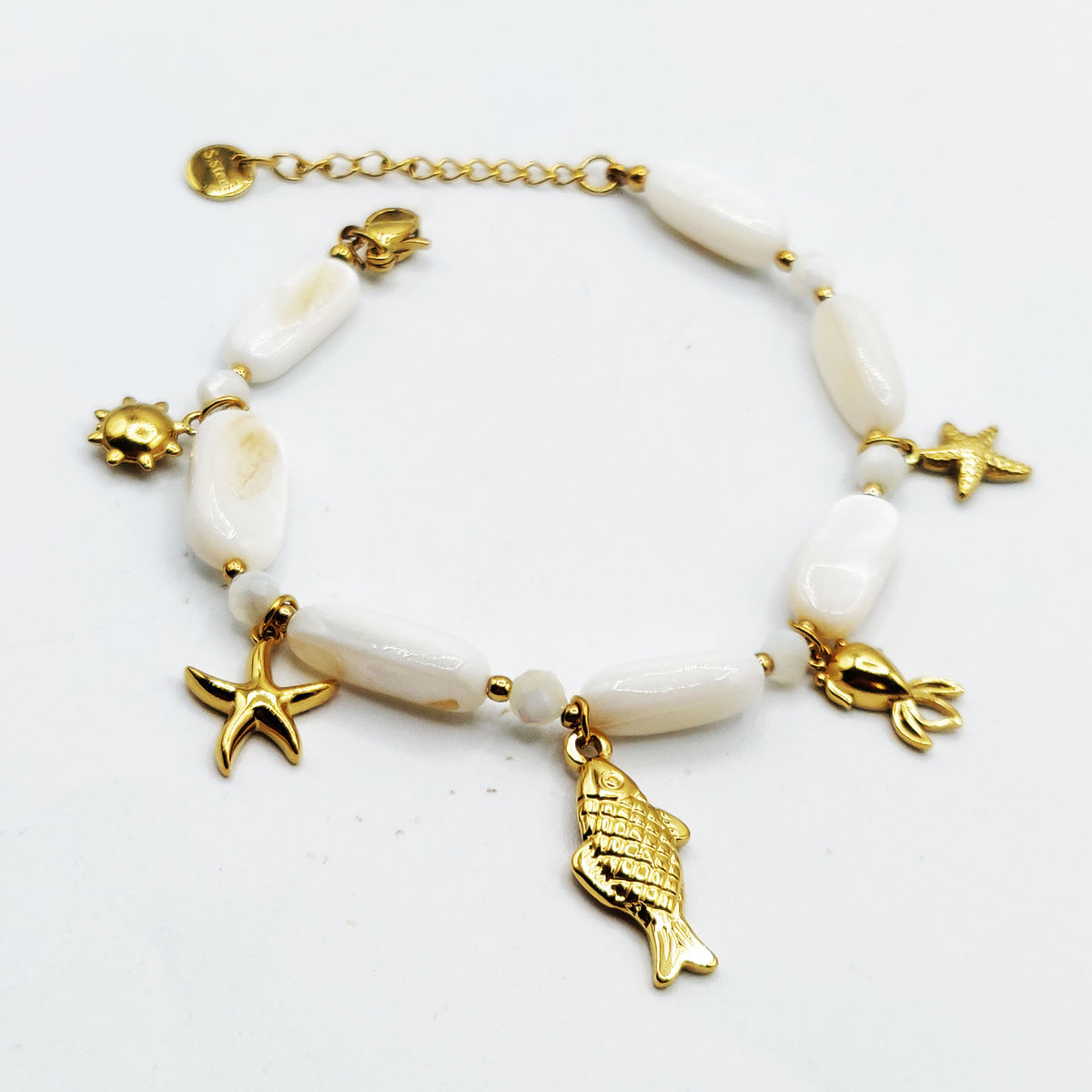 Bracelet Poissons et Coquillages Perles d'imitation Blanches Luxe