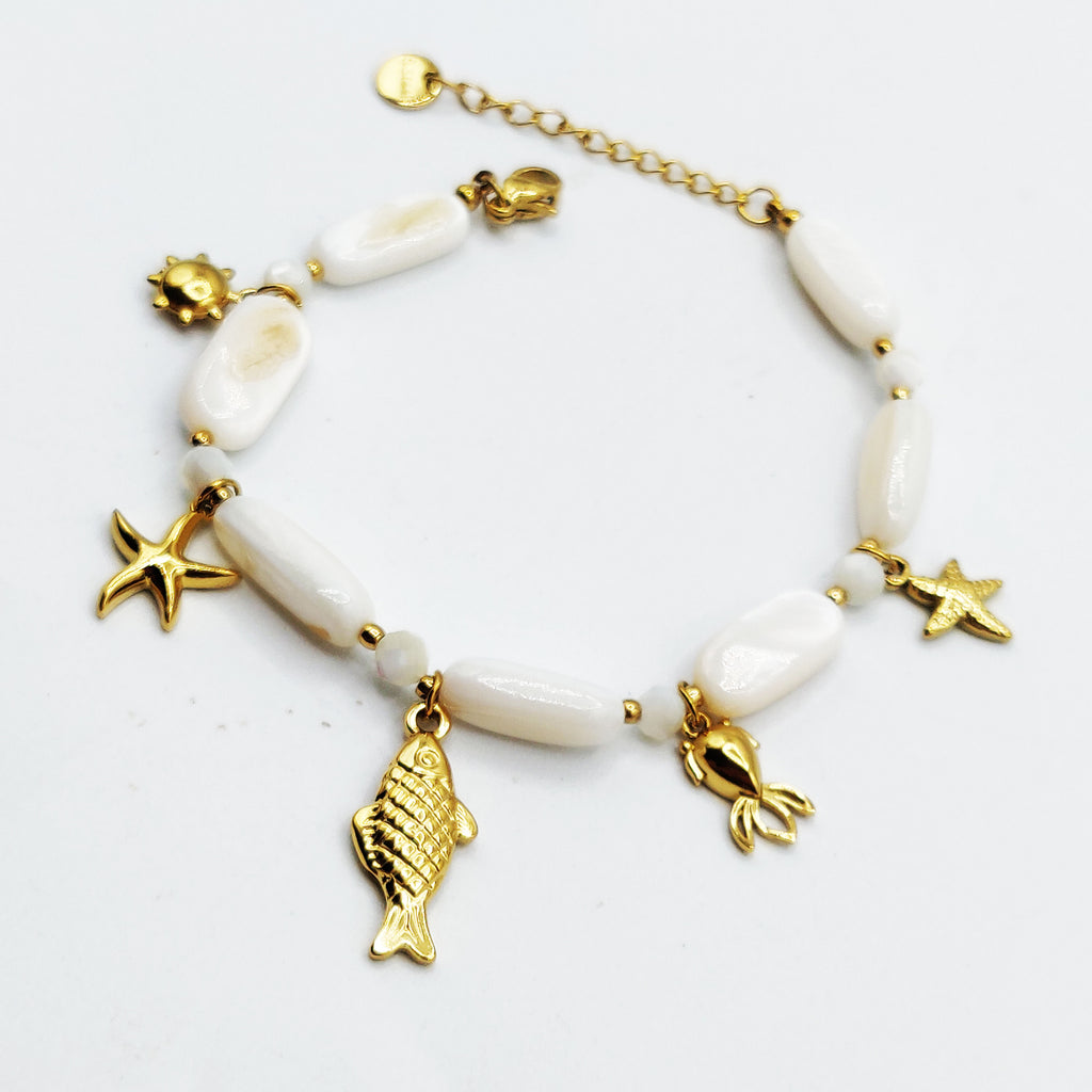 Bracelet Poissons et Coquillages Perles d'imitation Blanches Luxe