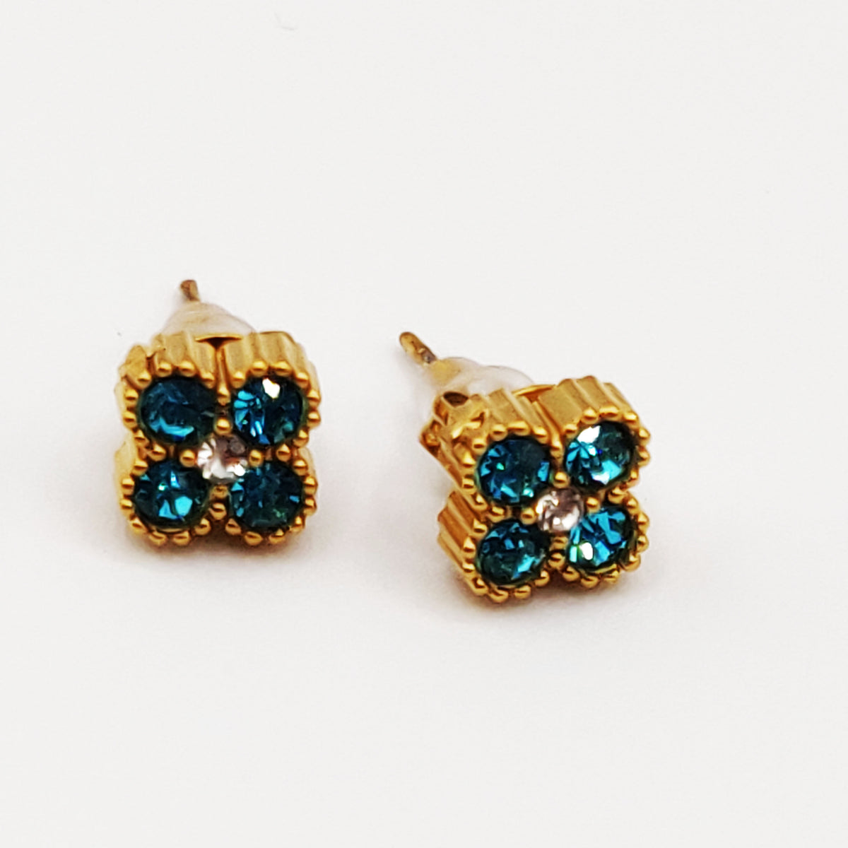 Boucles d'oreilles Trèfles Cristaux Bleus Luxe
