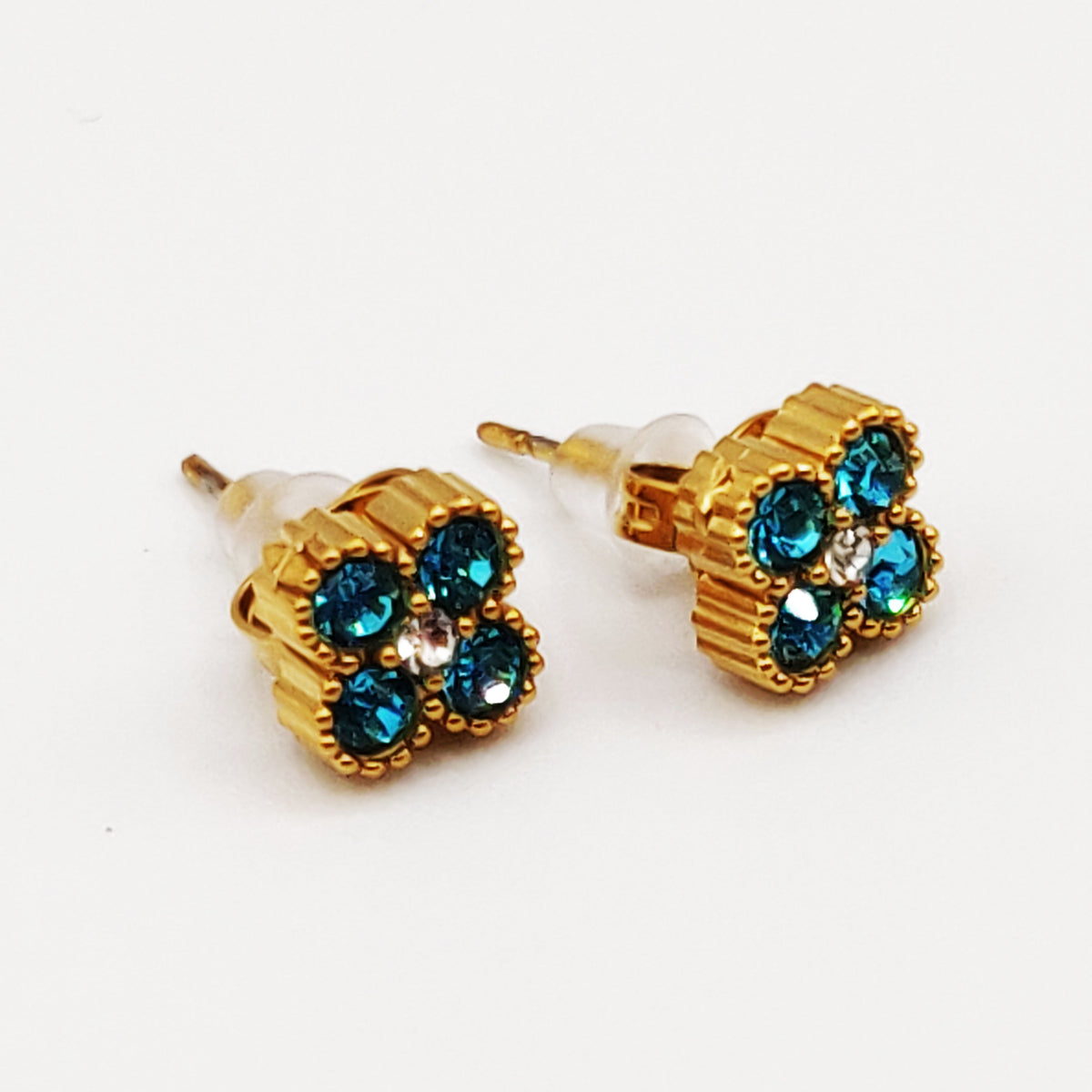 Boucles d'oreilles Trèfles Cristaux Bleus Luxe