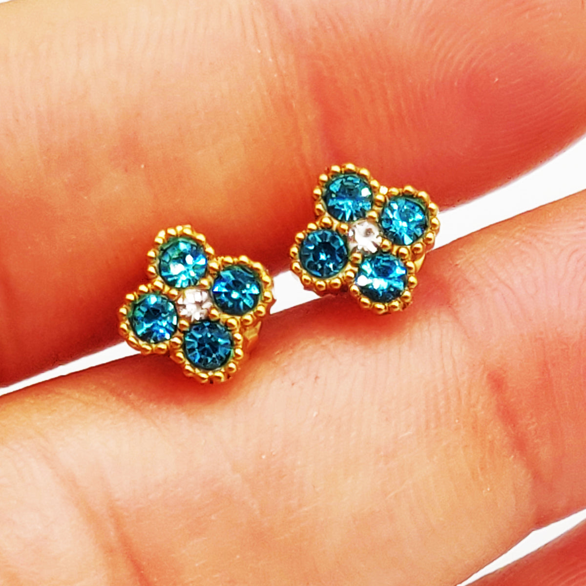 Boucles d'oreilles Trèfles Cristaux Bleus Luxe