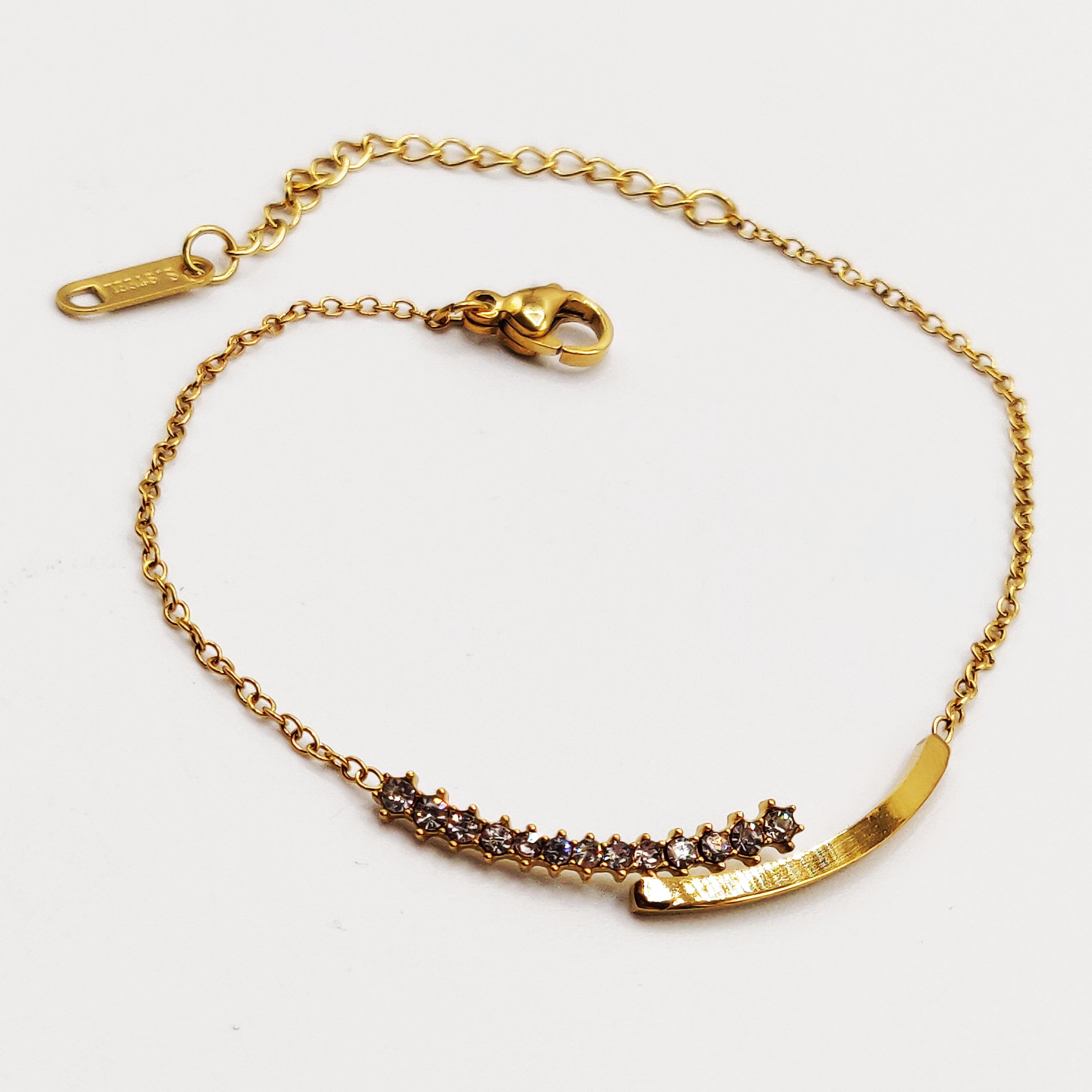 Bracelet Double Lignes Cristaux et Dorée Luxe