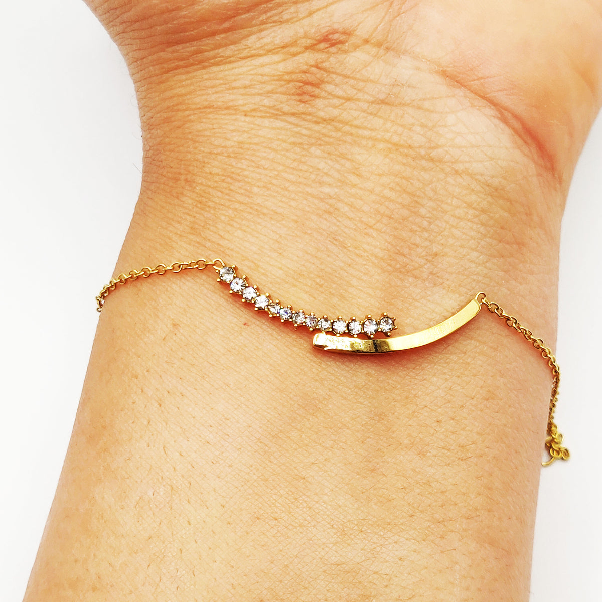 Bracelet Double Lignes Cristaux et Dorée Luxe