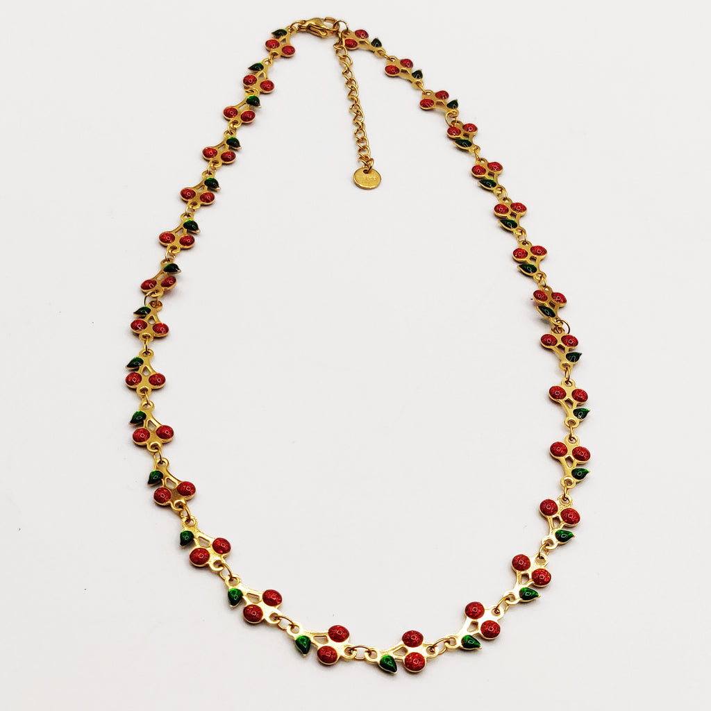 Collier Multi Double Cerises Cristaux Luxe