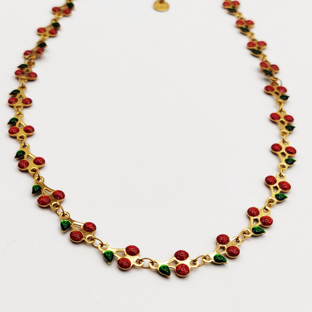 Collier Multi Double Cerises Cristaux Luxe