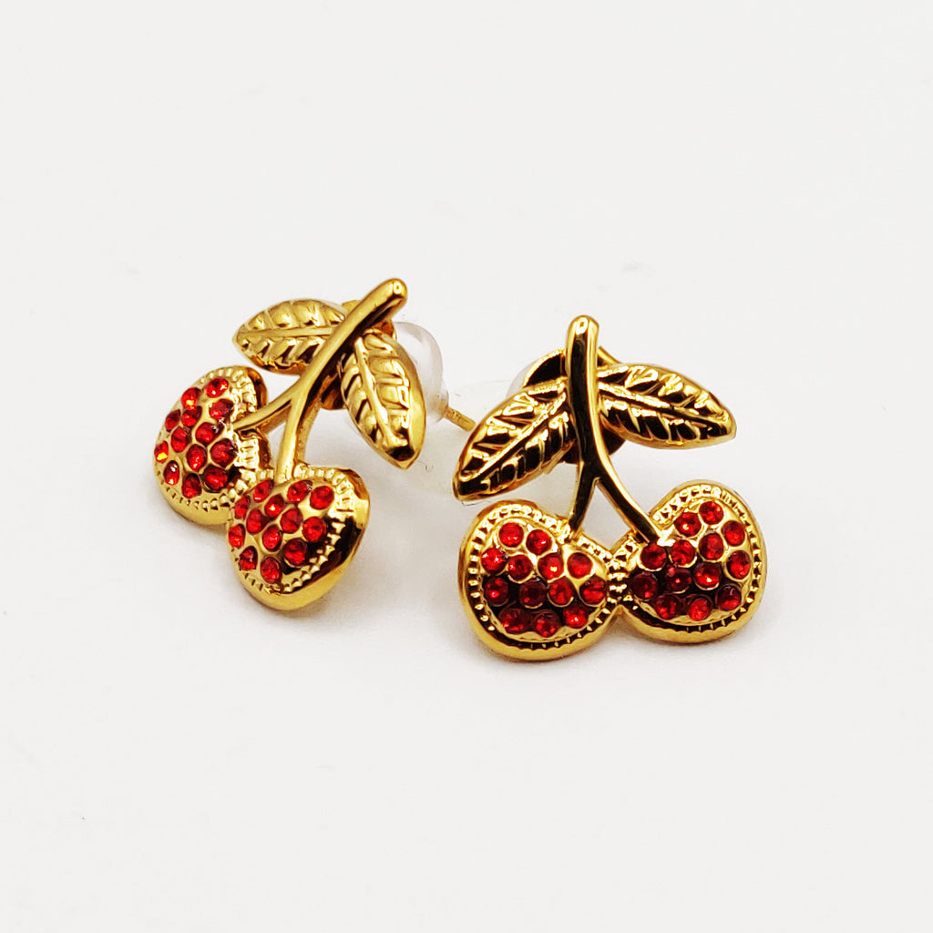 Boucles d'oreilles Double Cerises Multi Cristaux Rouges Luxe