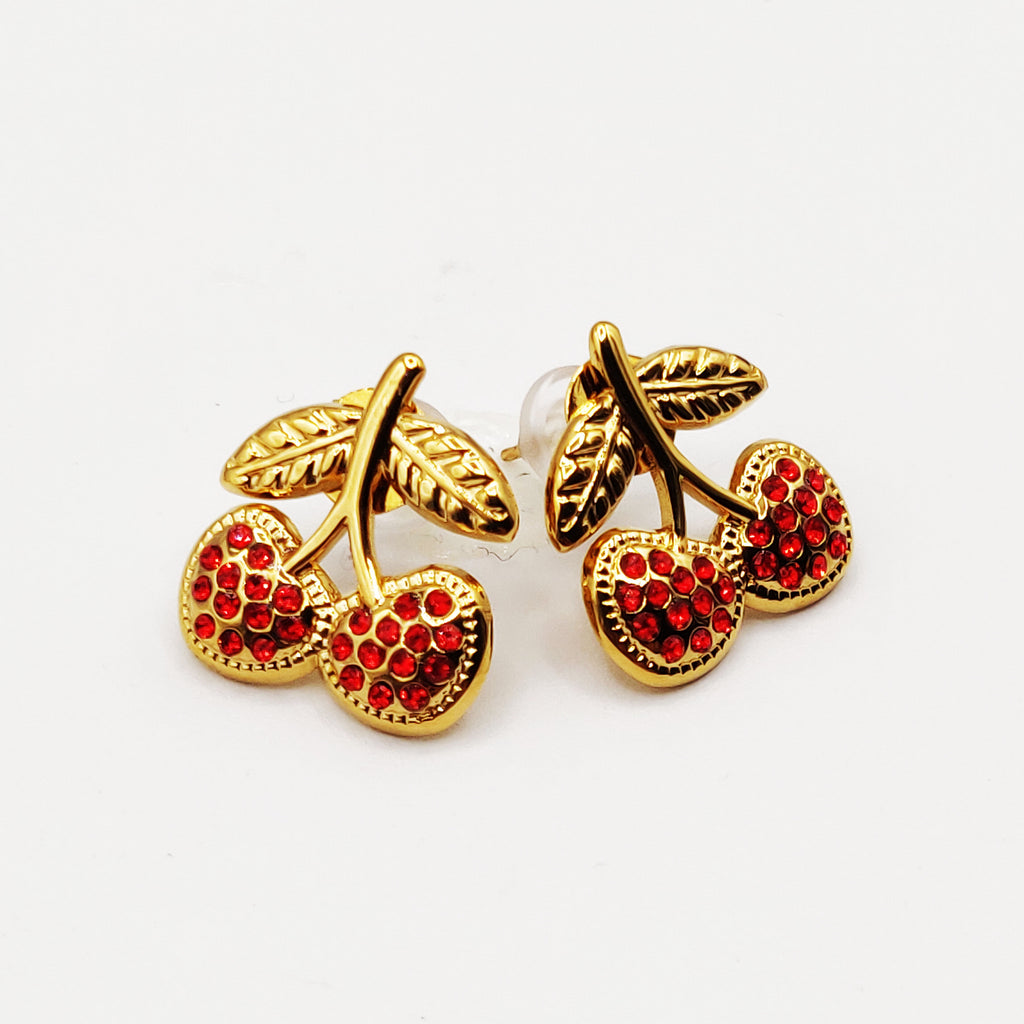 Boucles d'oreilles Double Cerises Multi Cristaux Rouges Luxe