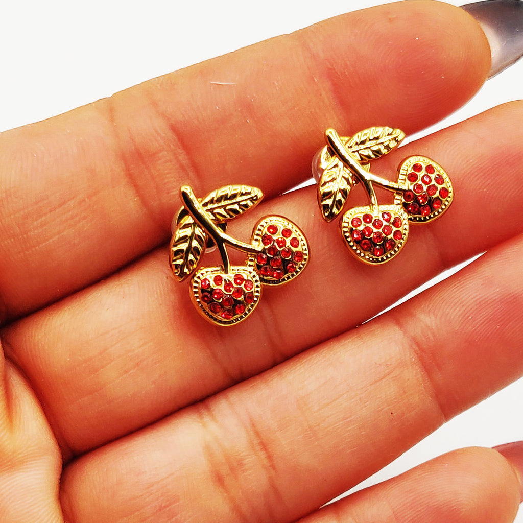 Boucles d'oreilles Double Cerises Multi Cristaux Rouges Luxe