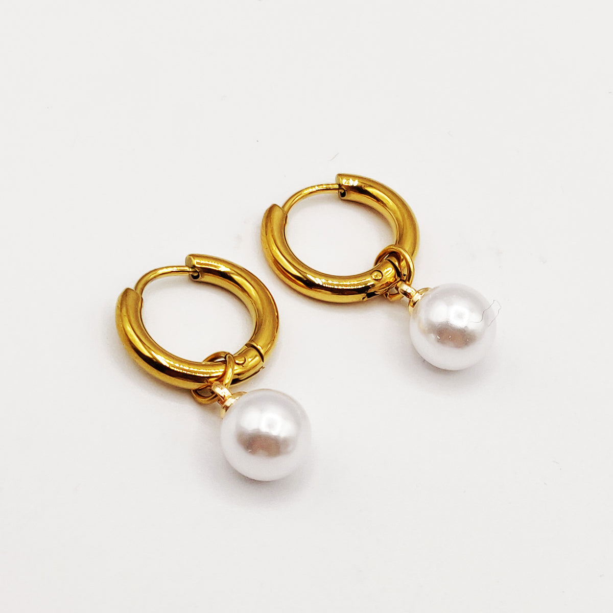 Boucles d'oreilles Créoles Pendentif Perle d'imitation Blanche