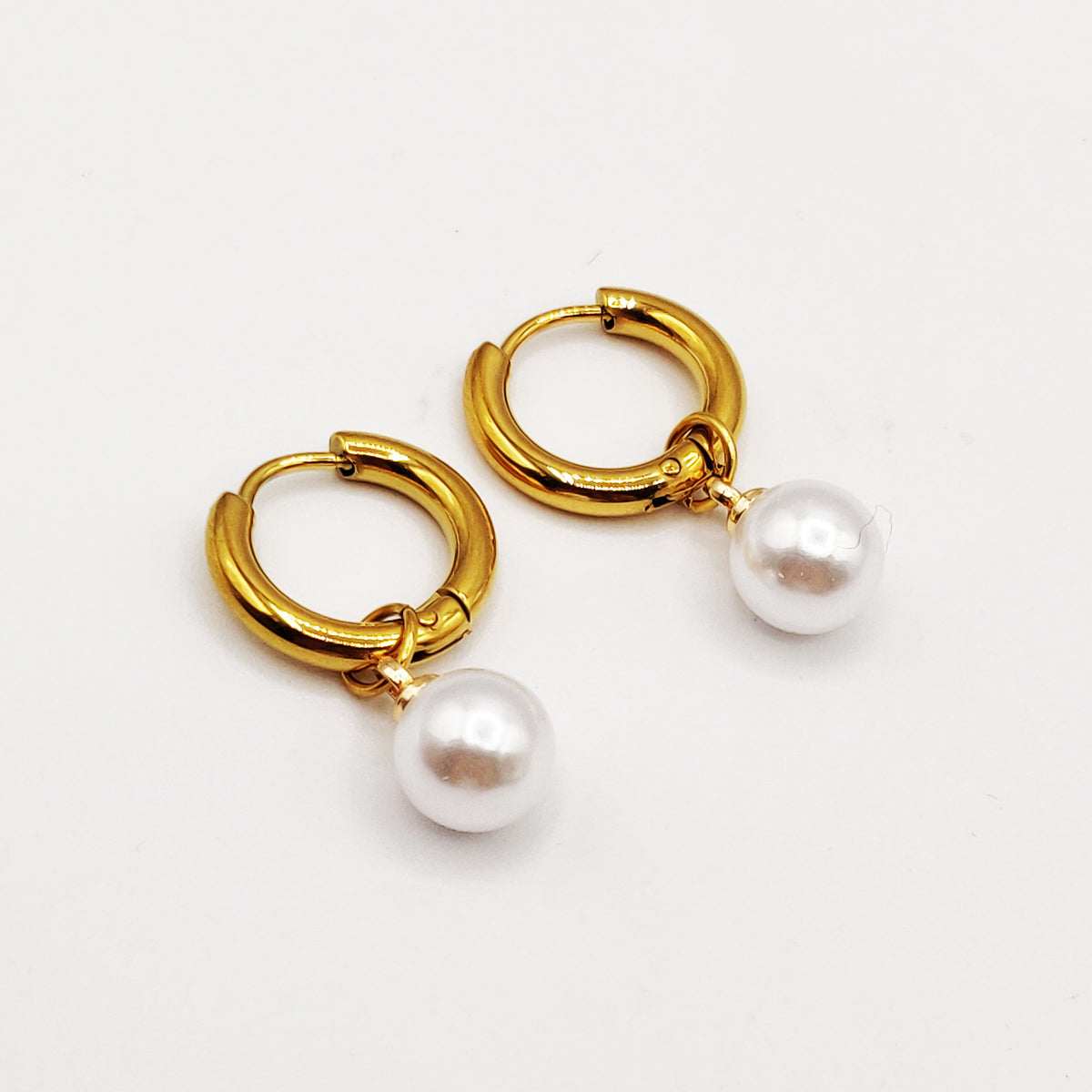 Boucles d'oreilles Créoles Pendentif Perle d'imitation Blanche
