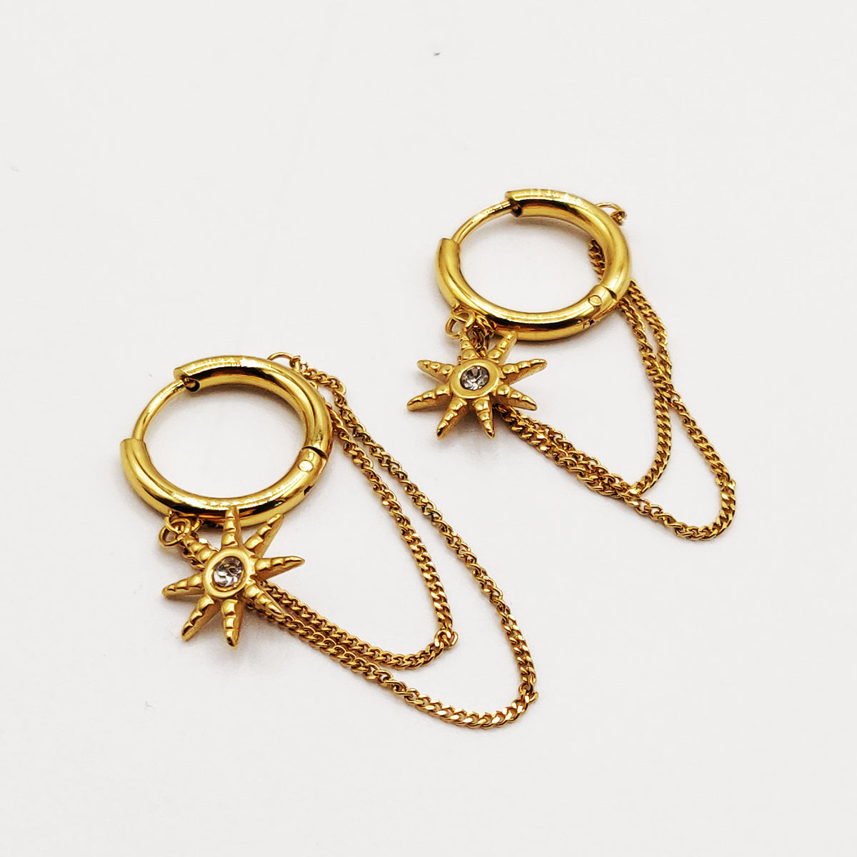 Boucles d'oreilles Créoles Chaîne Soleil Luxe