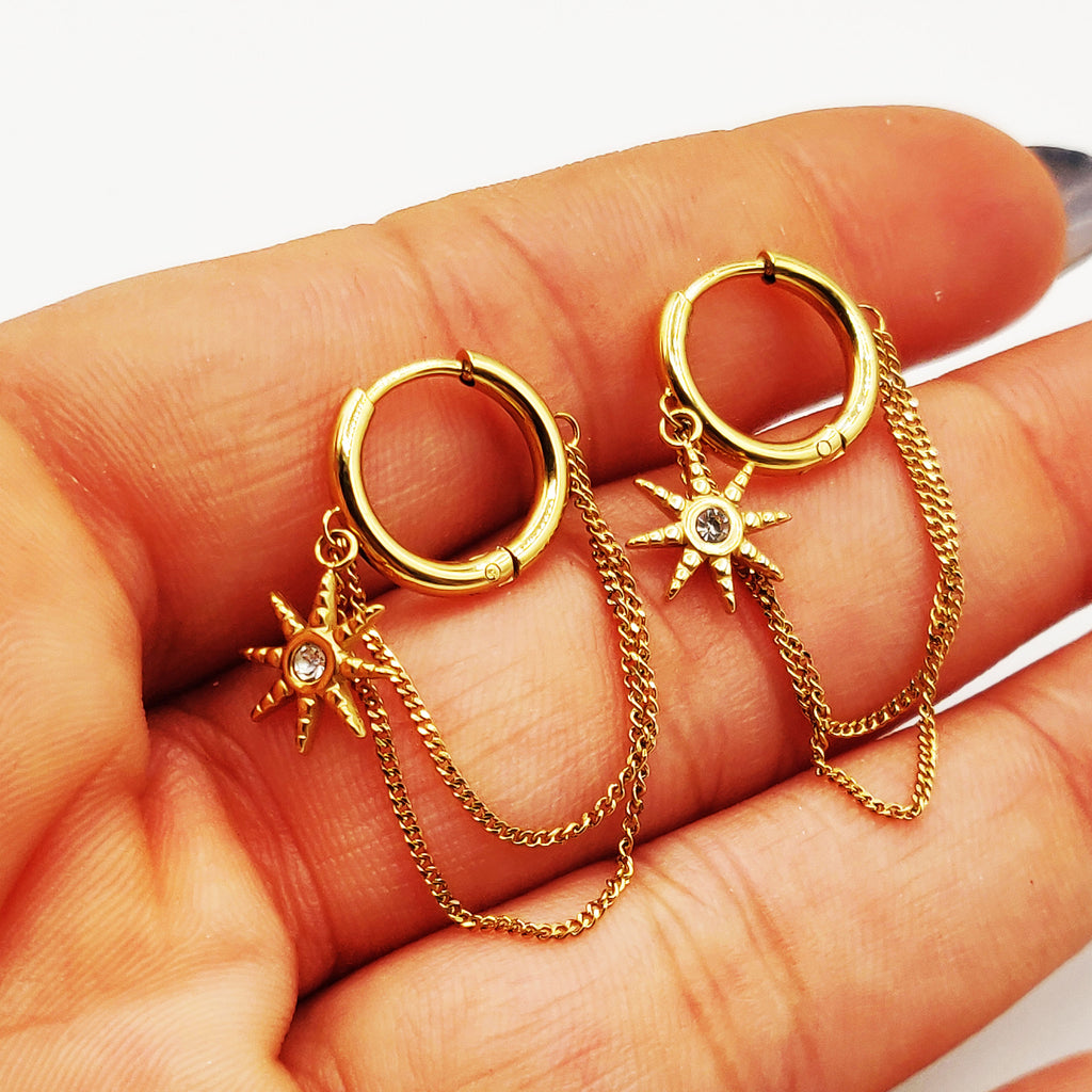 Boucles d'oreilles Créoles Chaîne Soleil Luxe